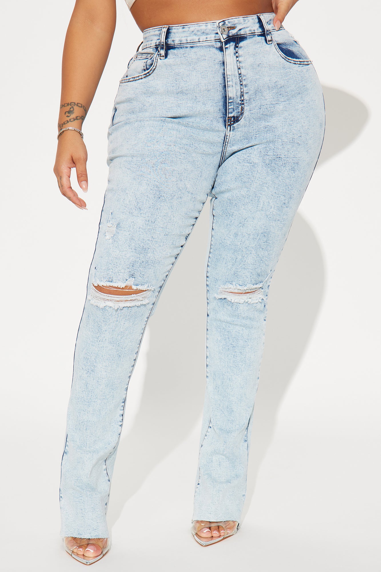 Best Stretch Ripped High Rise Bootcut Jeans - Acid Wash Denim - Image 5