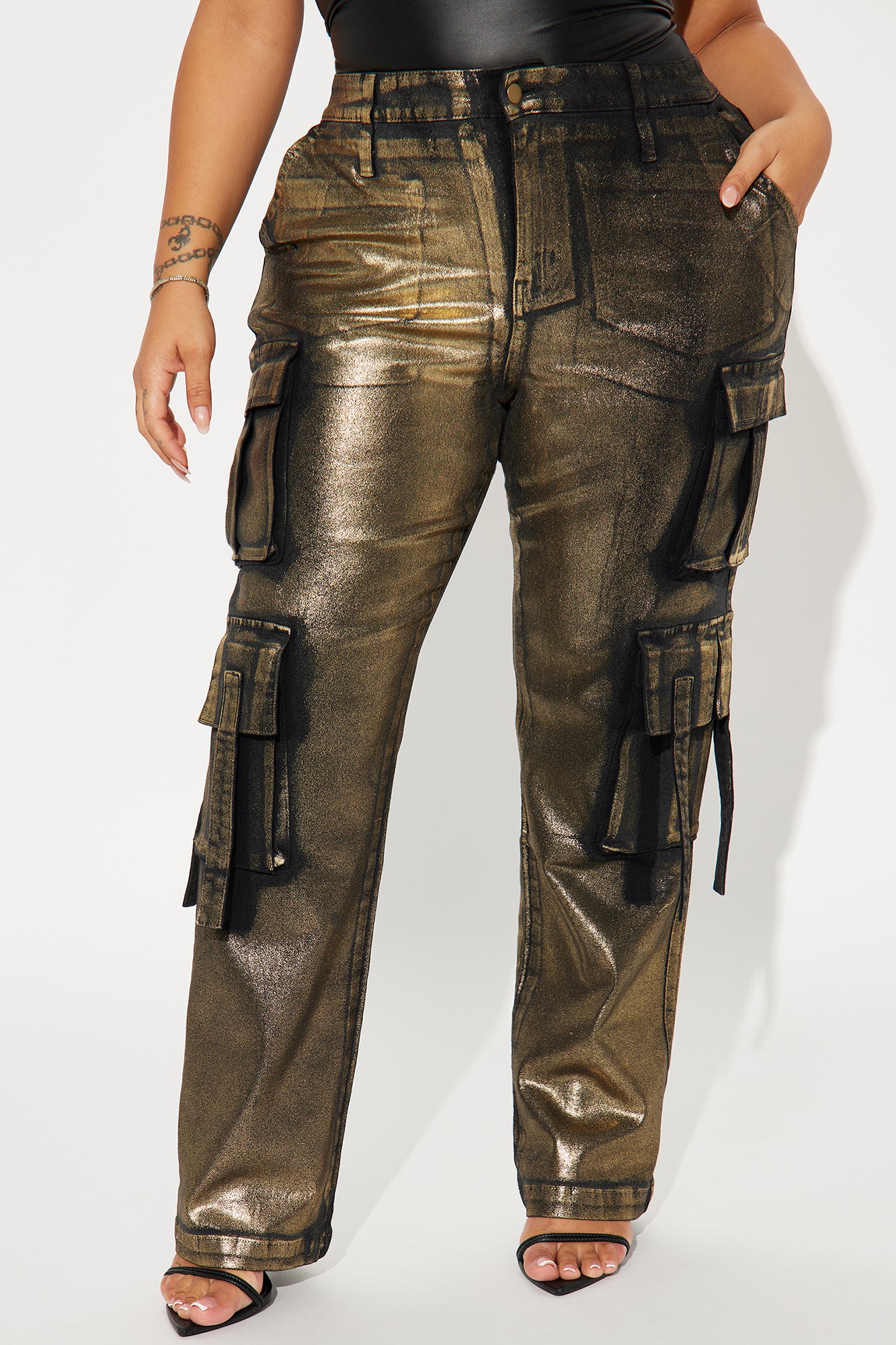 Pure Luxury Metallic Foil Cargo Pant - Gold/combo - Image 5