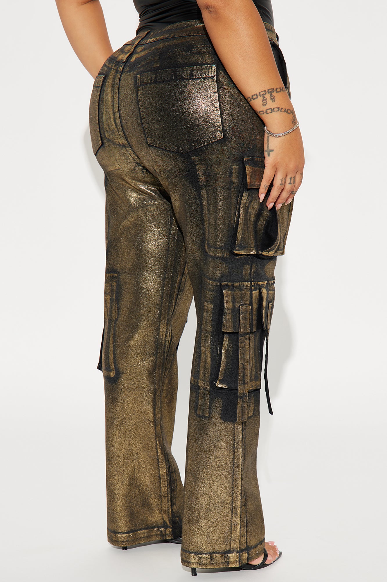 Pure Luxury Metallic Foil Cargo Pant - Gold/combo - Image 6
