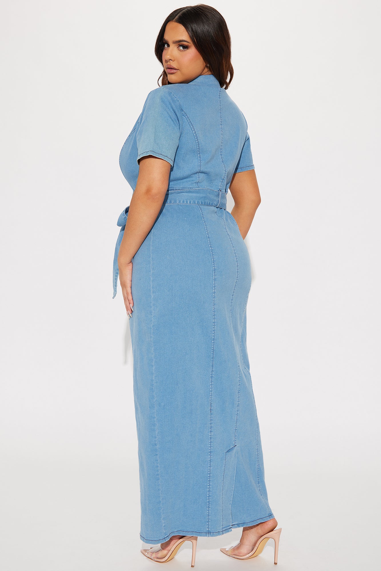 Alyana Short Sleeve Denim Maxi Dress - Medium Wash - Image 10