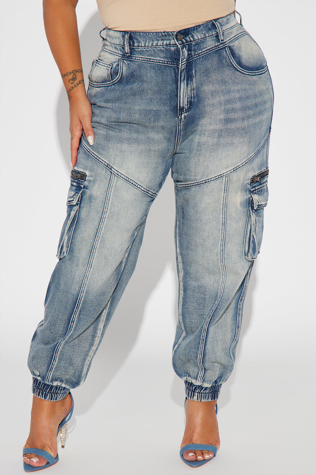 Superstitions Tinted Denim Joggers - Medium Wash - Image 6