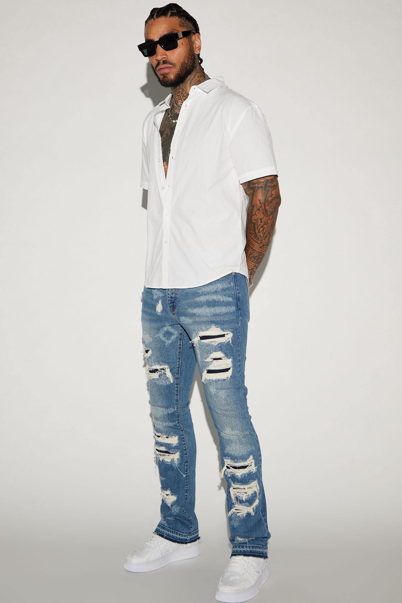 Cuff Me Stacked Skinny Flared Jeans - Medium Wash - Image 4