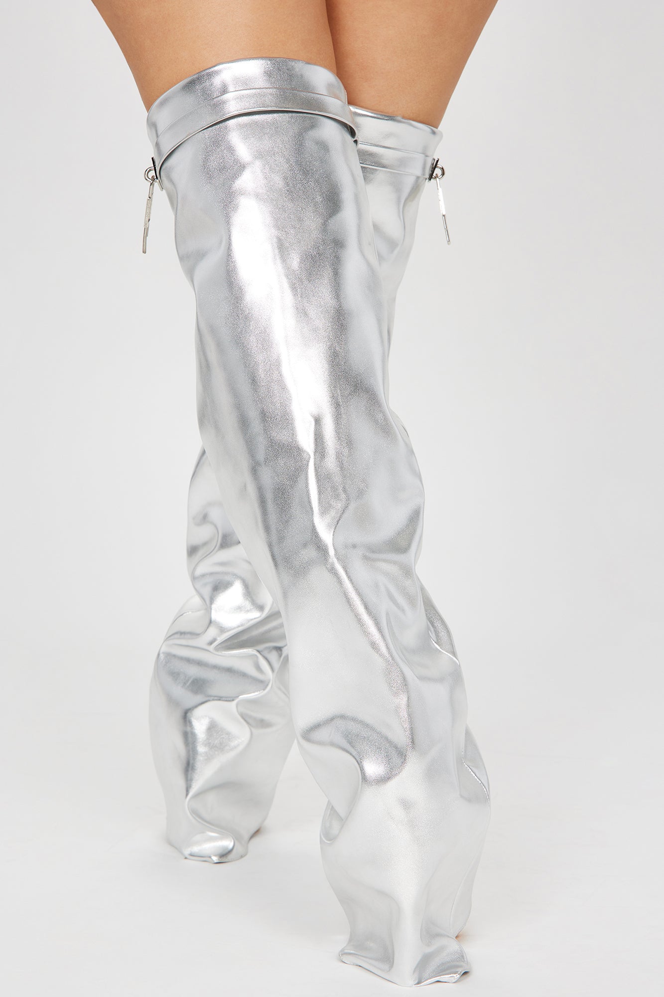Nadine Overlay Wedge Boots - Silver - Image 3