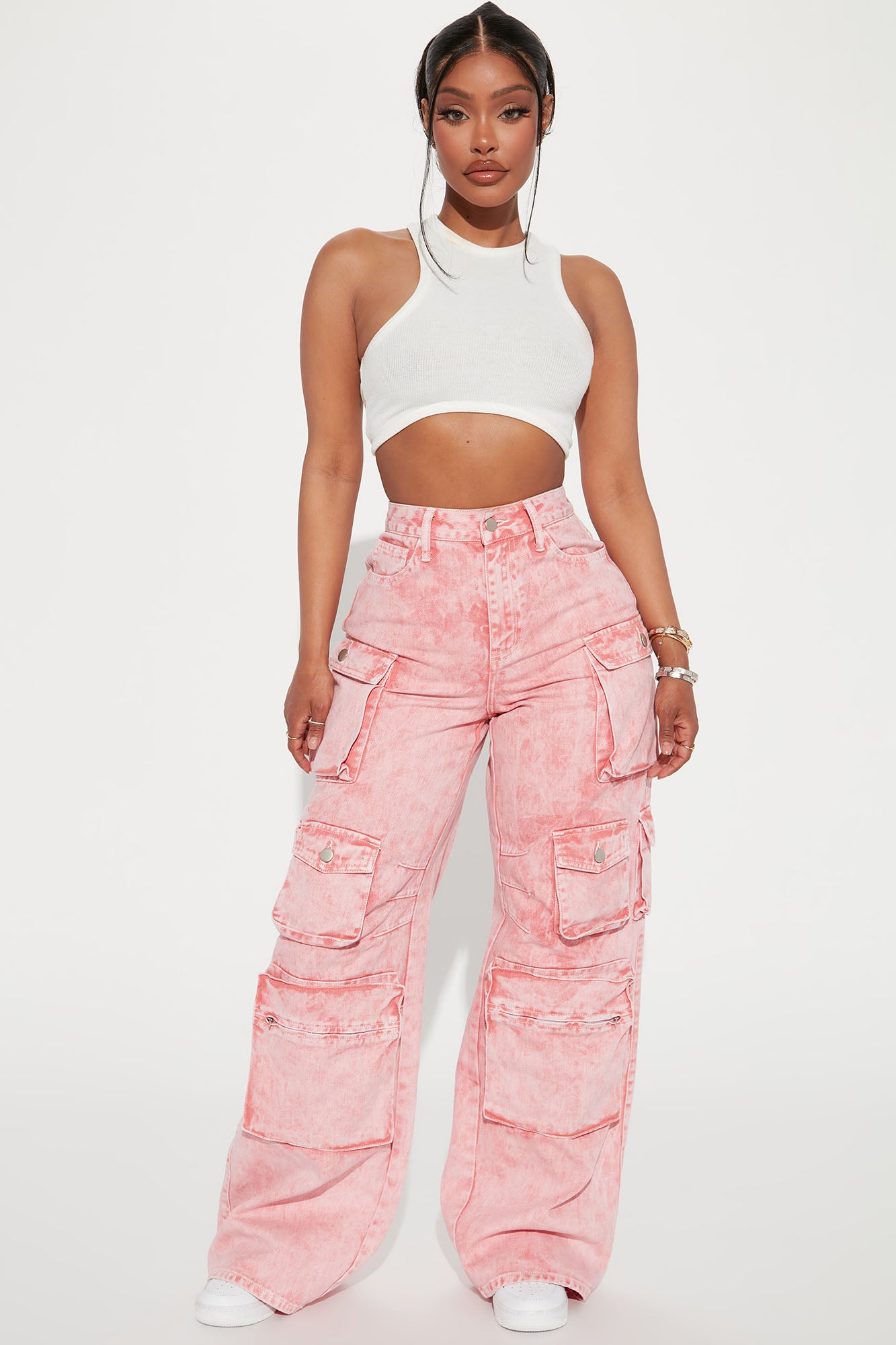 Lily High Rise Cargo Jeans - Pink - Image 3