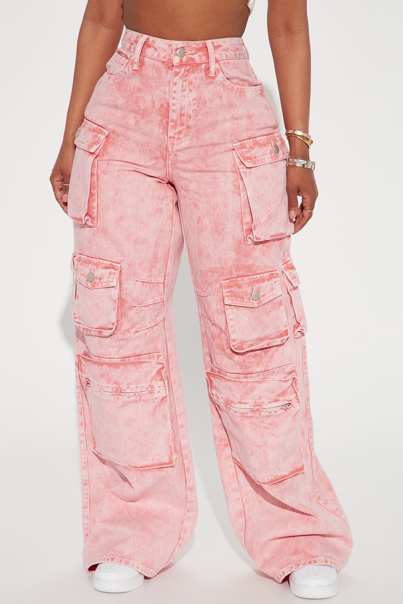 Lily High Rise Cargo Jeans - Pink - Image 4