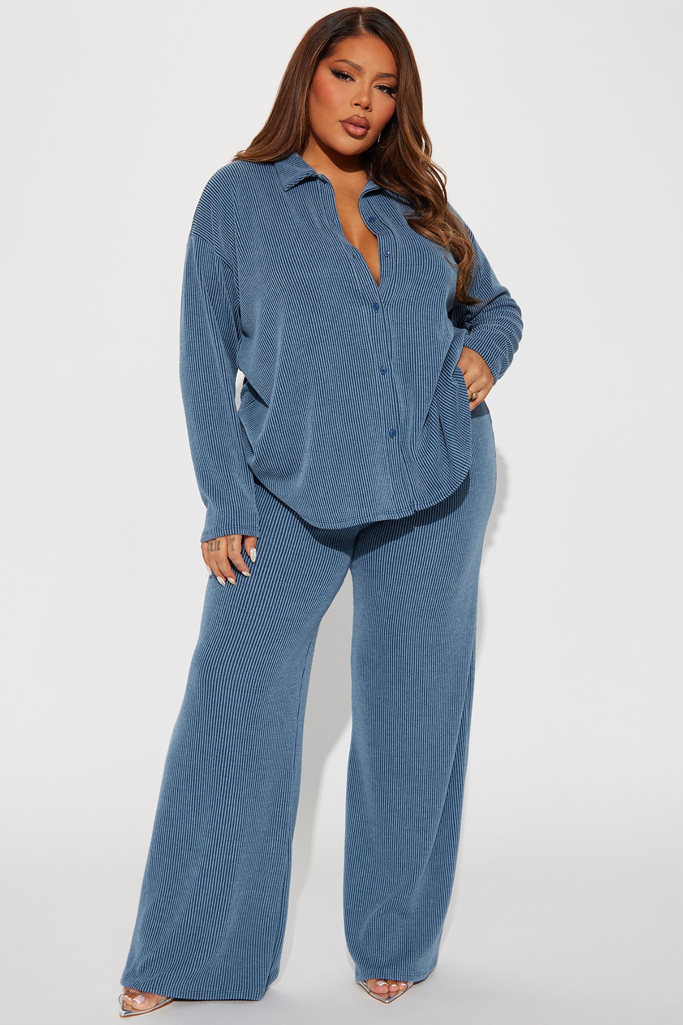 Leanne Ribbed Pant Set - Dark Denim - Image 4