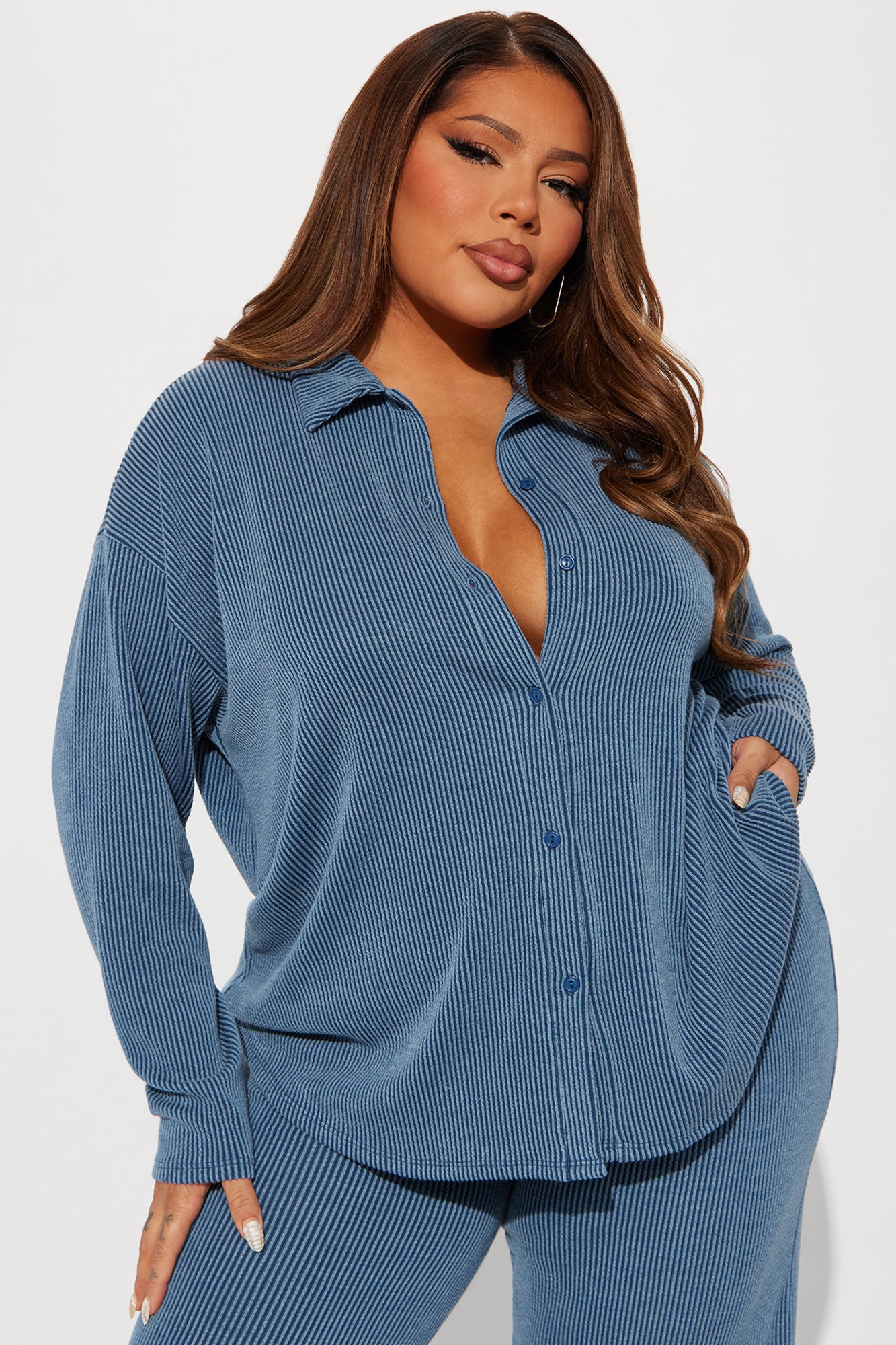 Leanne Ribbed Pant Set - Dark Denim - Image 5