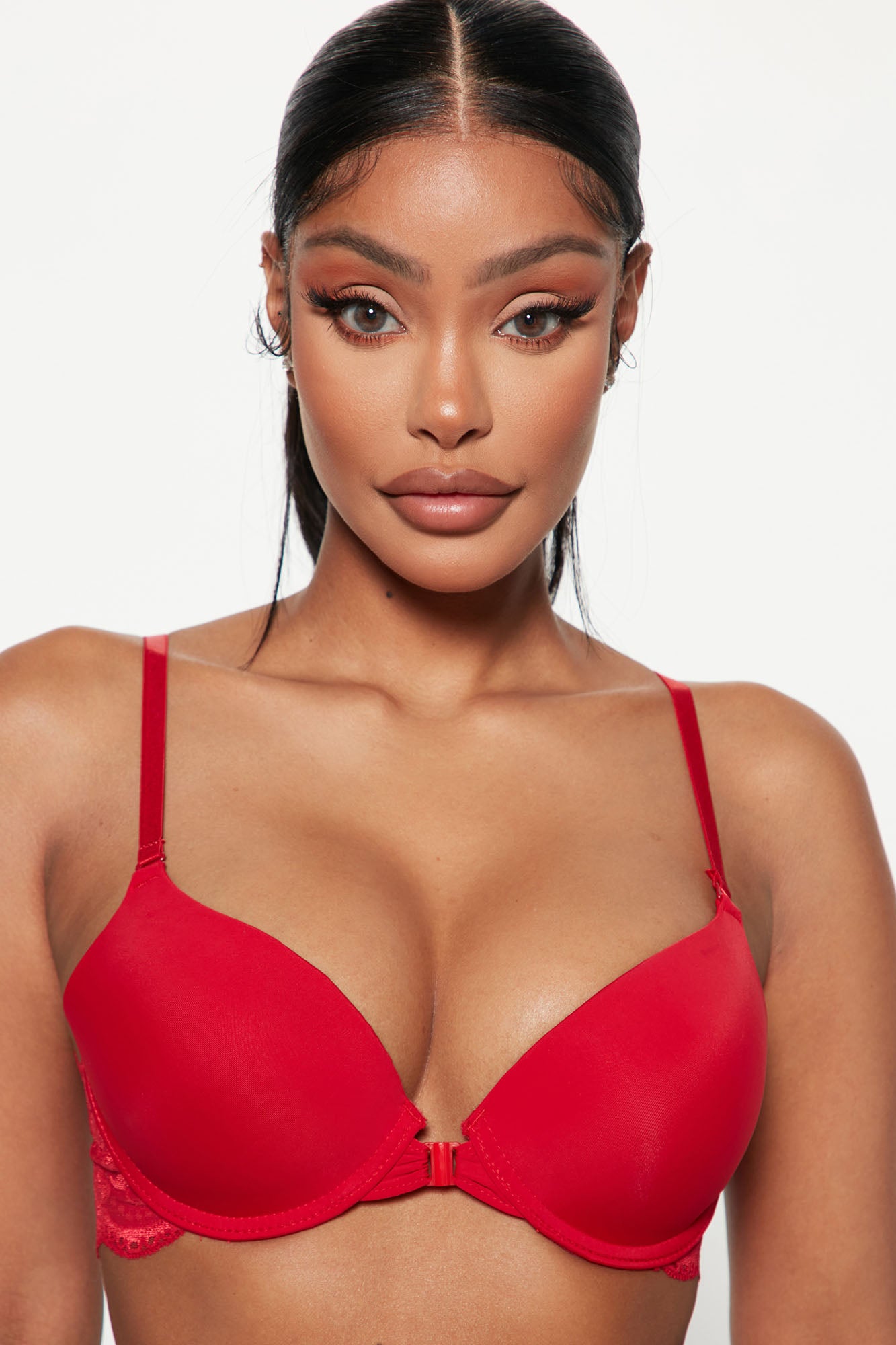 Both Ways Lace Back Push Up 2 Pack Bras - Black/Red - Image 3