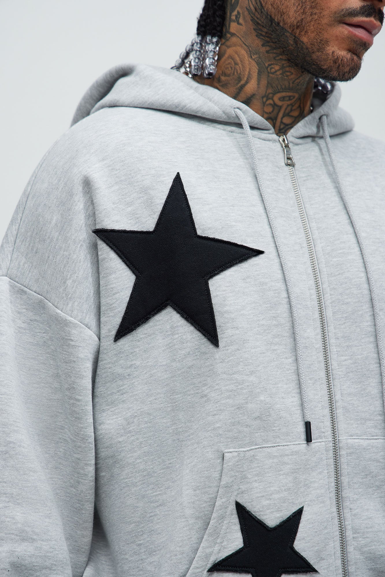 Tyson Stars Oversized Hoodie - Heather Grey - Image 3