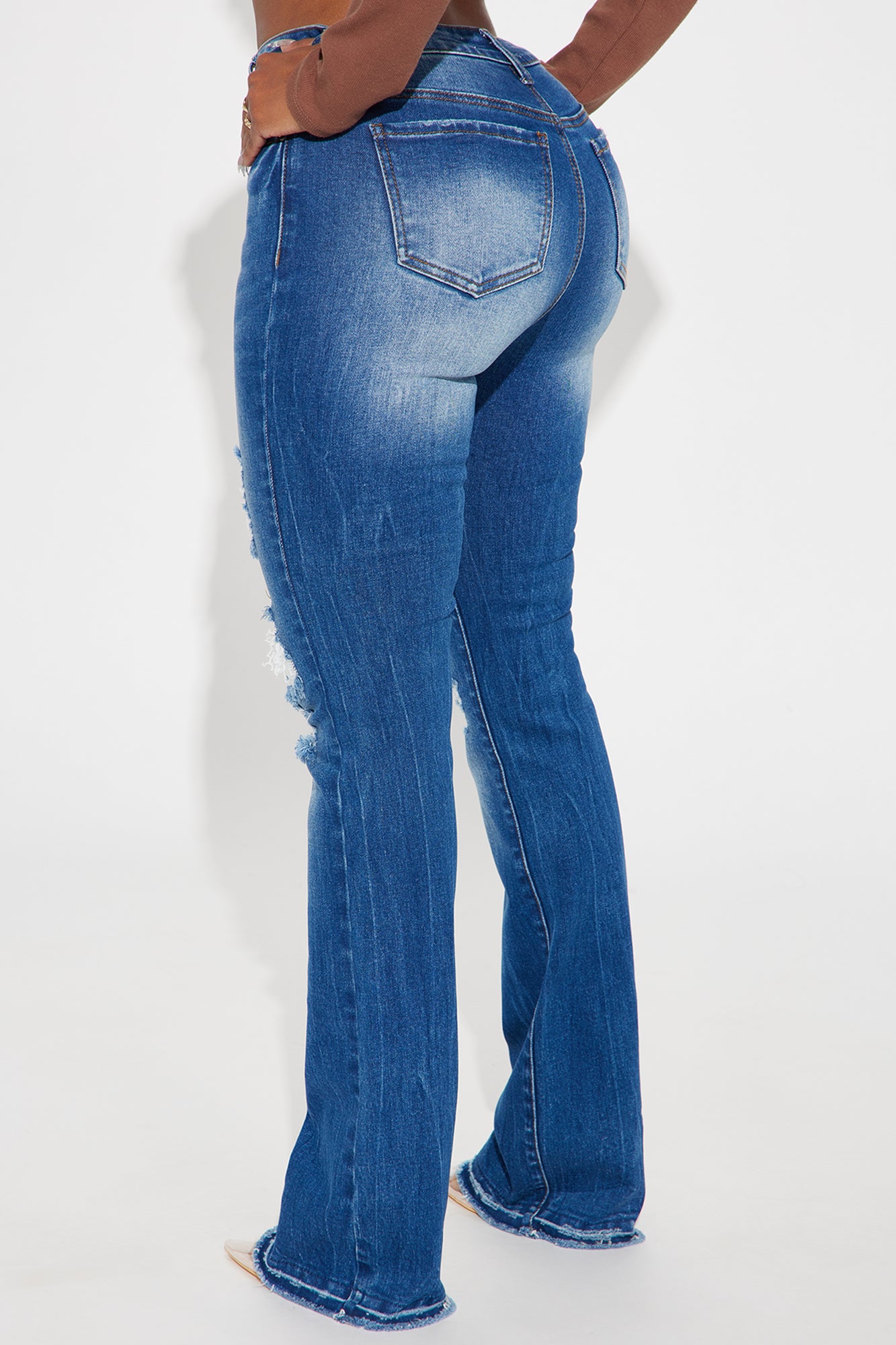Getting It Right Stretch Ripped Bootcut Jeans - Dark Wash - Image 3