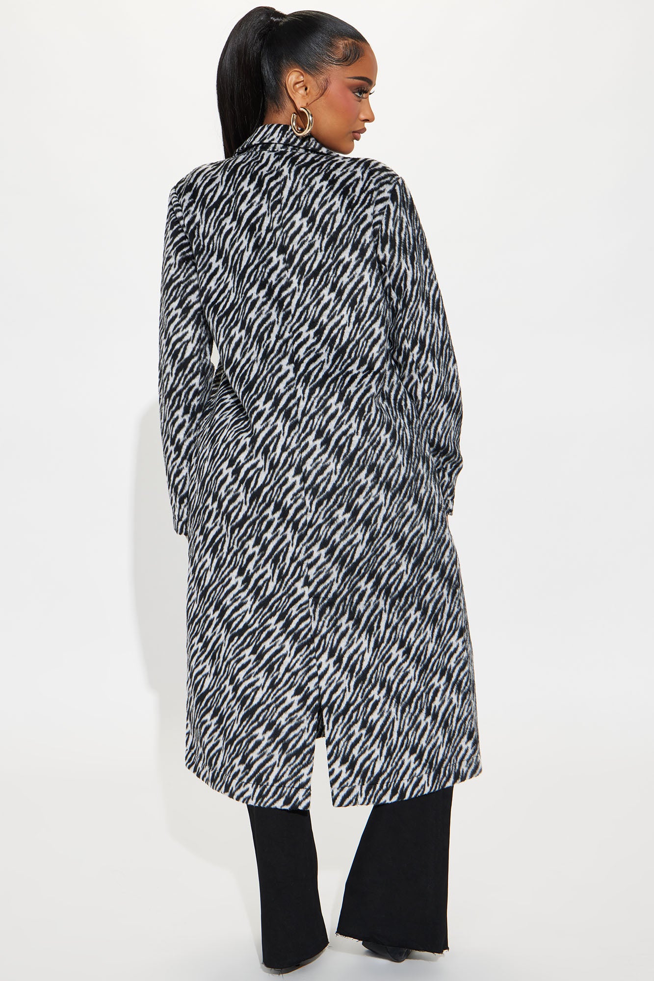 Wild Behavior Zebra Wool Trench - Black/combo - Image 3