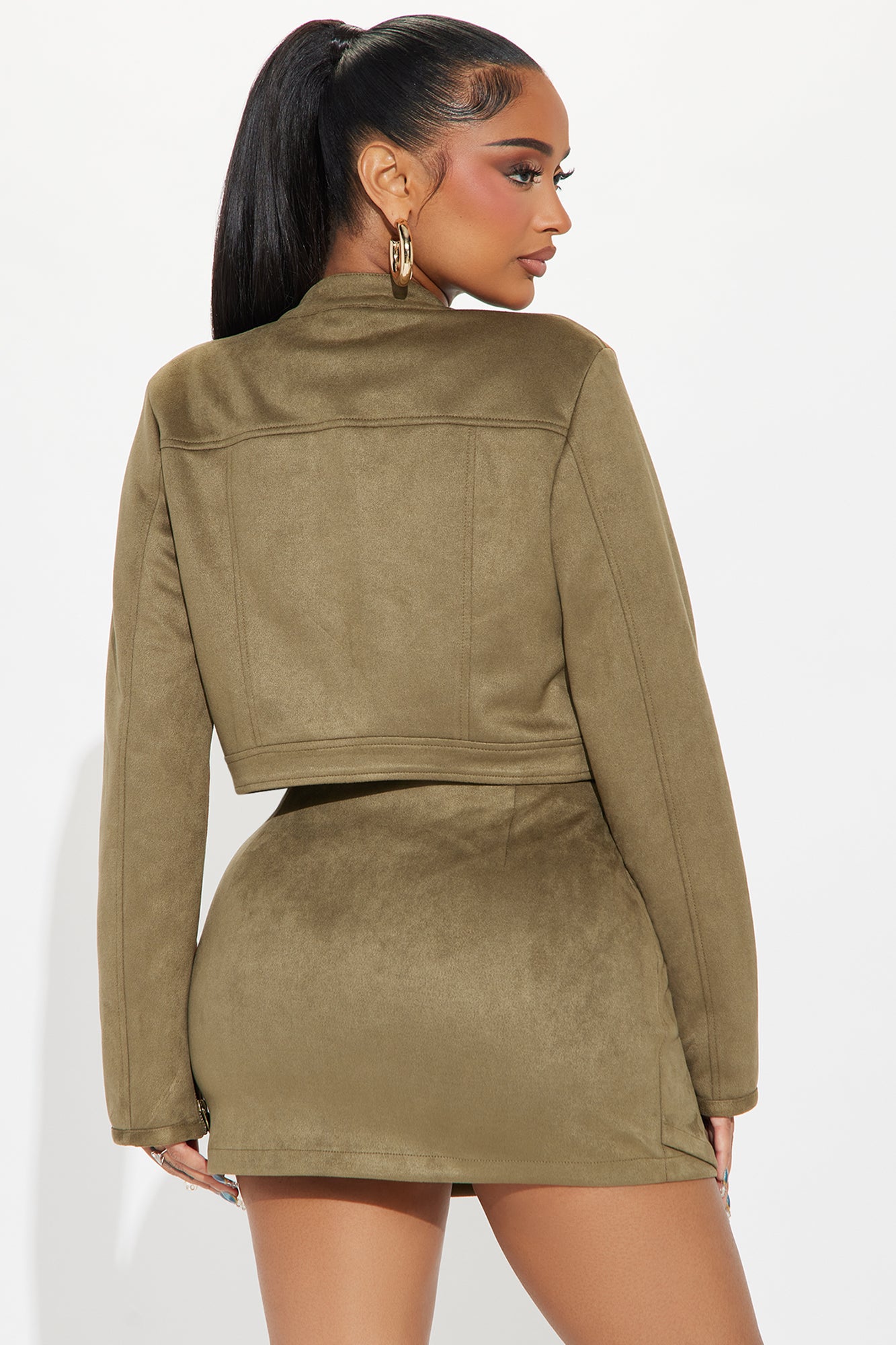 Fatima Faux Suede Skirt Set - Olive - Image 3