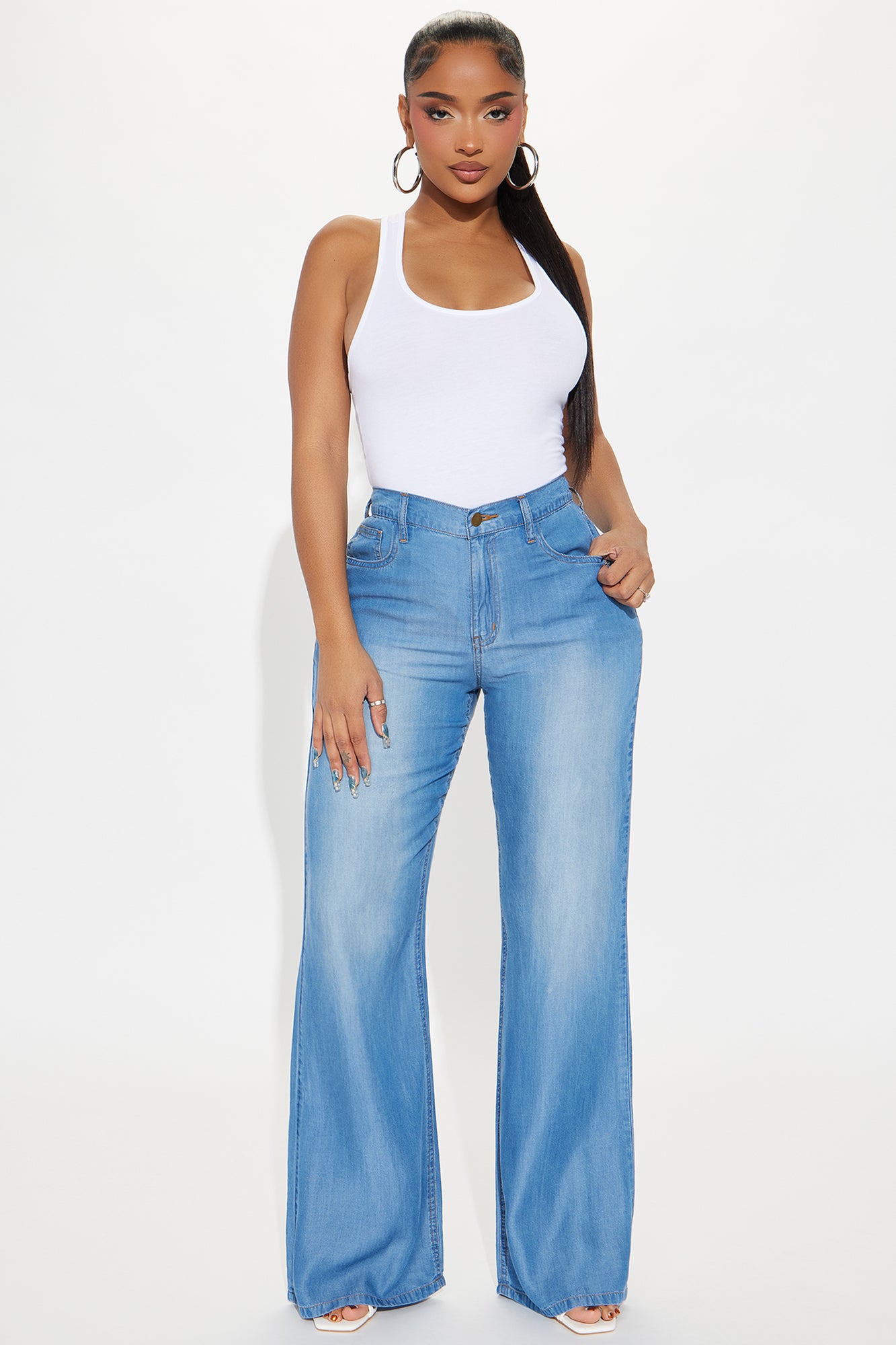 Urban Blues Washed Wide Leg Pant Set - Medium Wash - Image 3