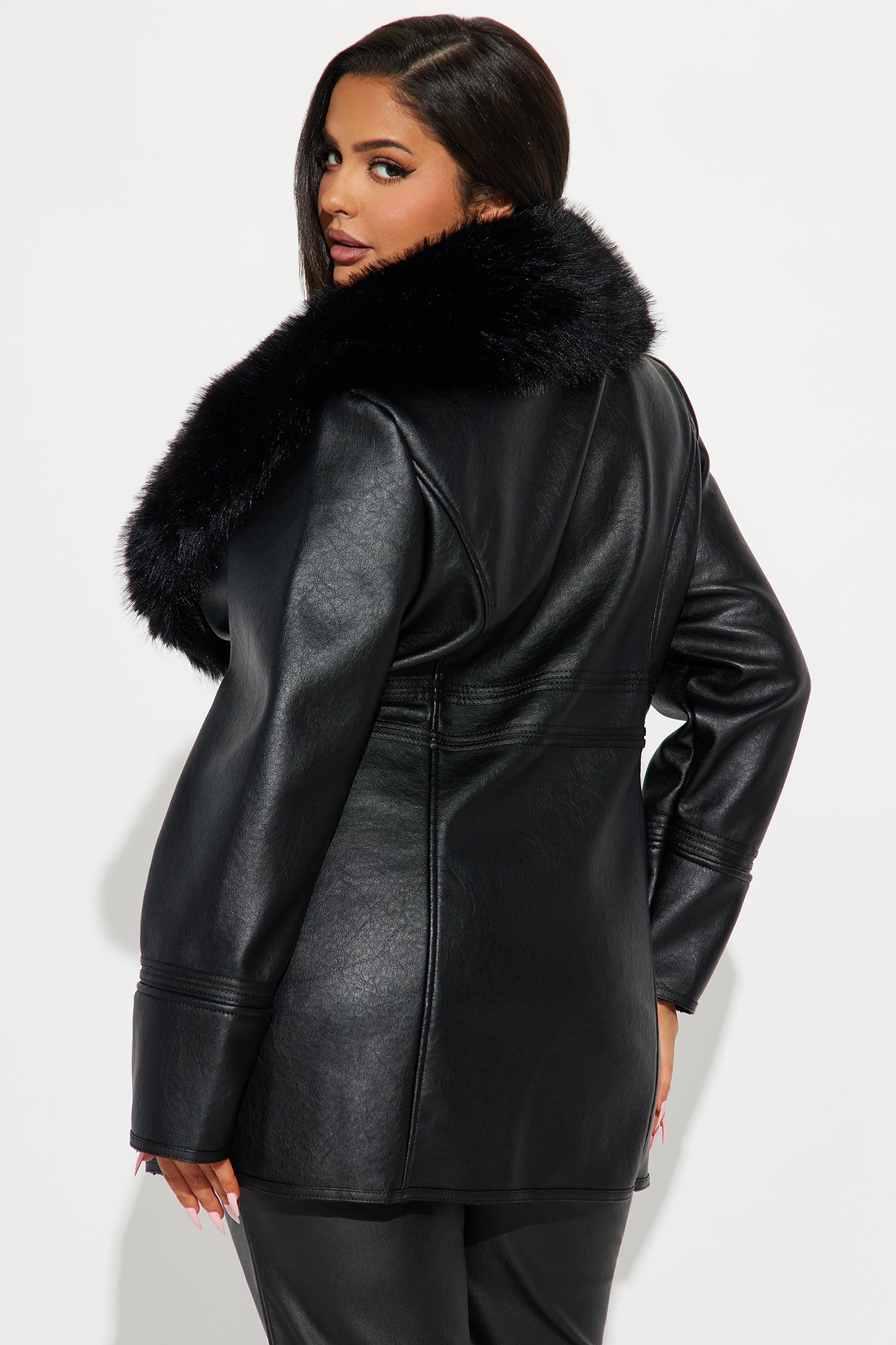 After Hour Faux Leather Coat - Black - Image 6