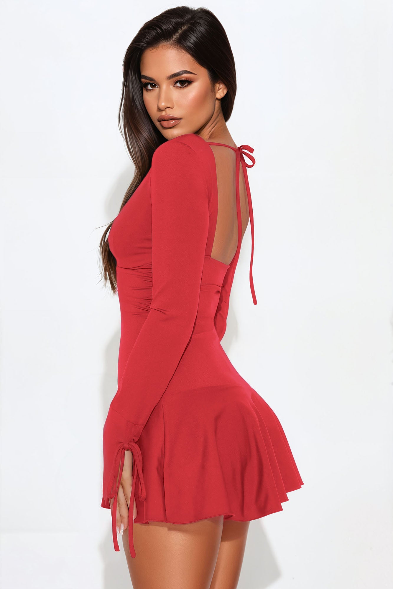 So Perfect Sculpt Ruffle Mini Dress - Red - Image 3