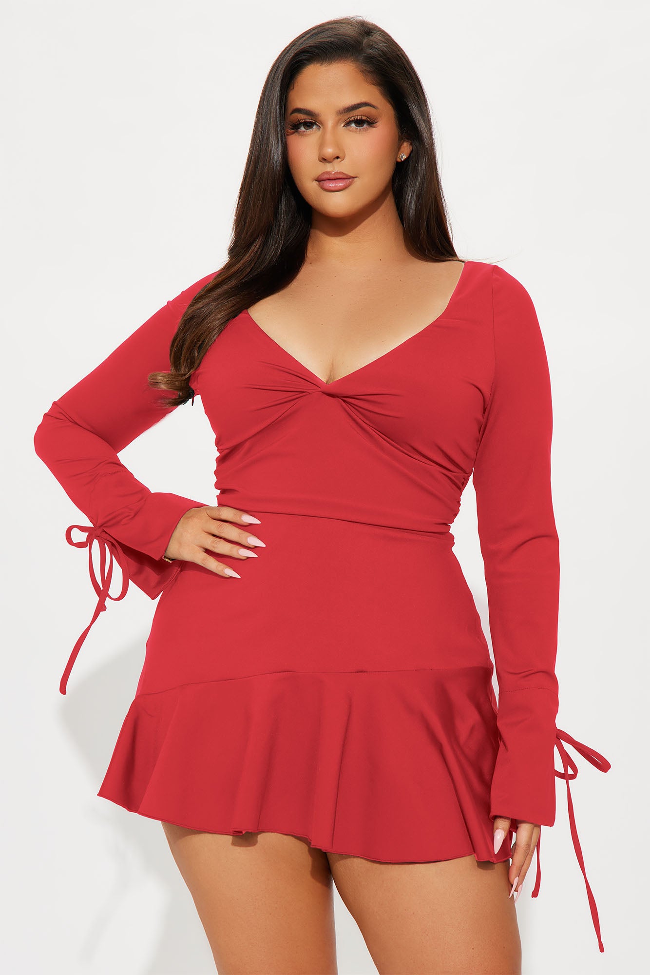 So Perfect Sculpt Ruffle Mini Dress - Red - Image 5