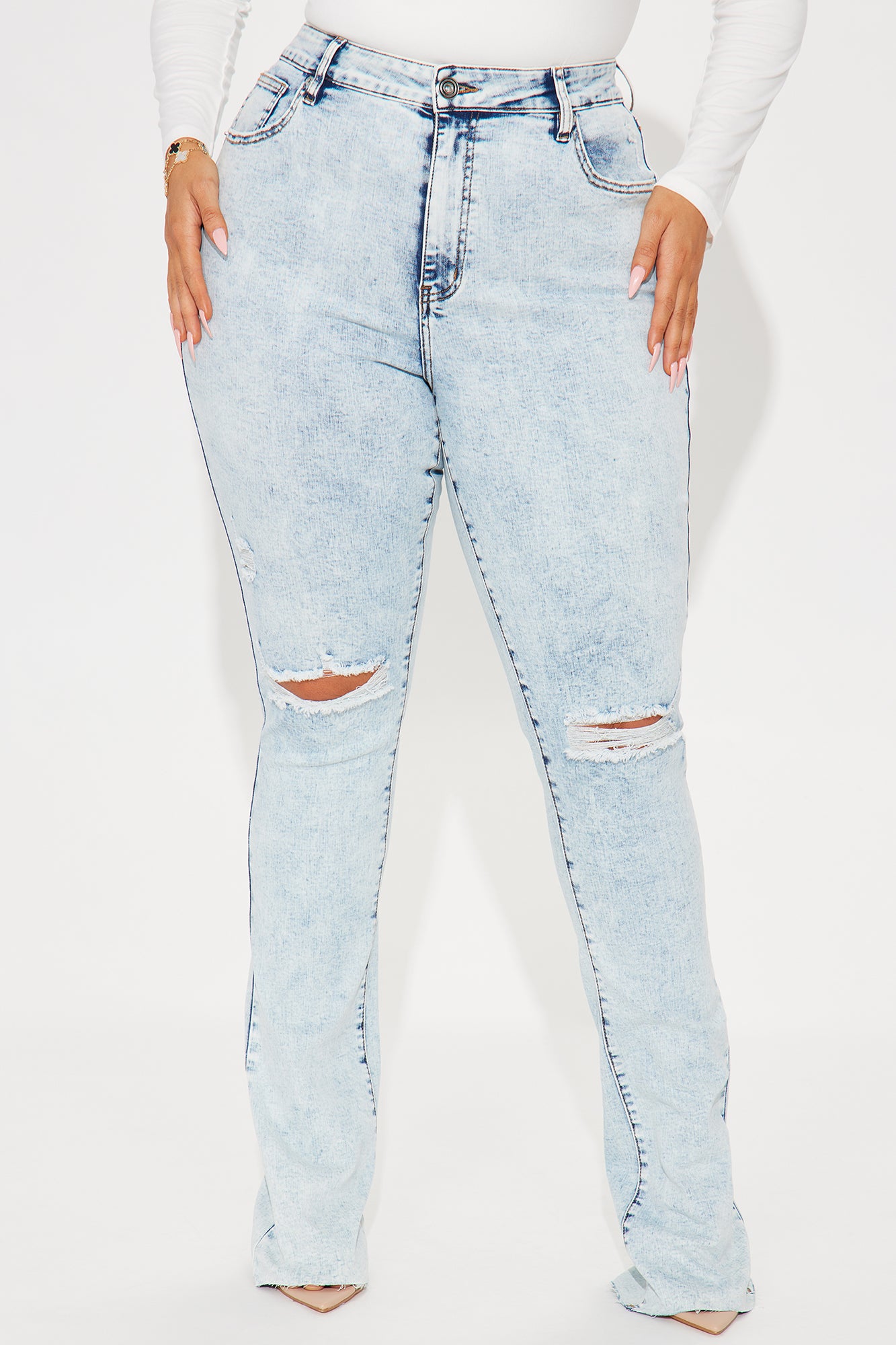 Tall Best Stretch Ripped High Rise Bootcut Jeans - Acid Wash Denim - Image 5