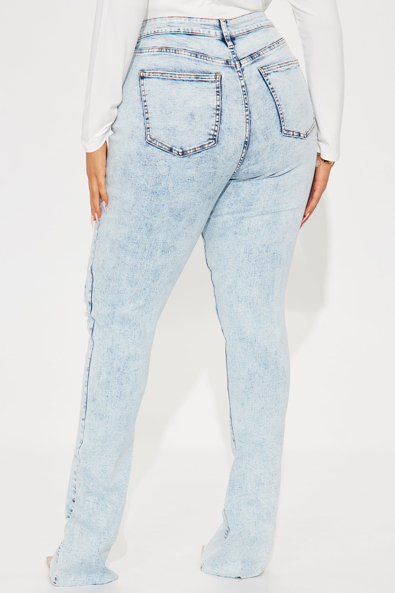 Tall Best Stretch Ripped High Rise Bootcut Jeans - Acid Wash Denim - Image 6