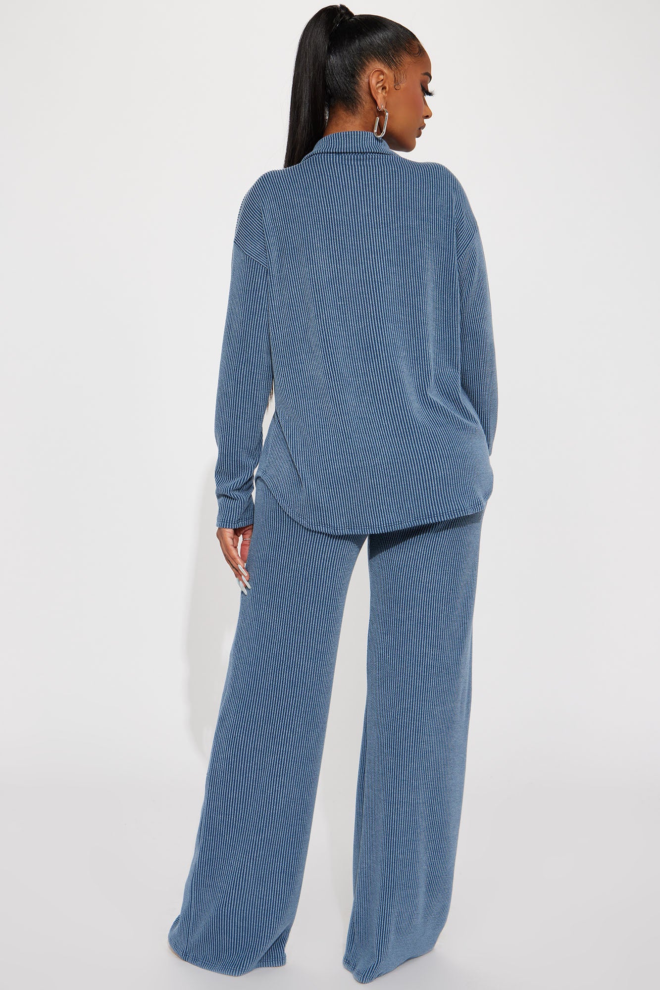 Leanne Ribbed Pant Set - Dark Denim - Image 3