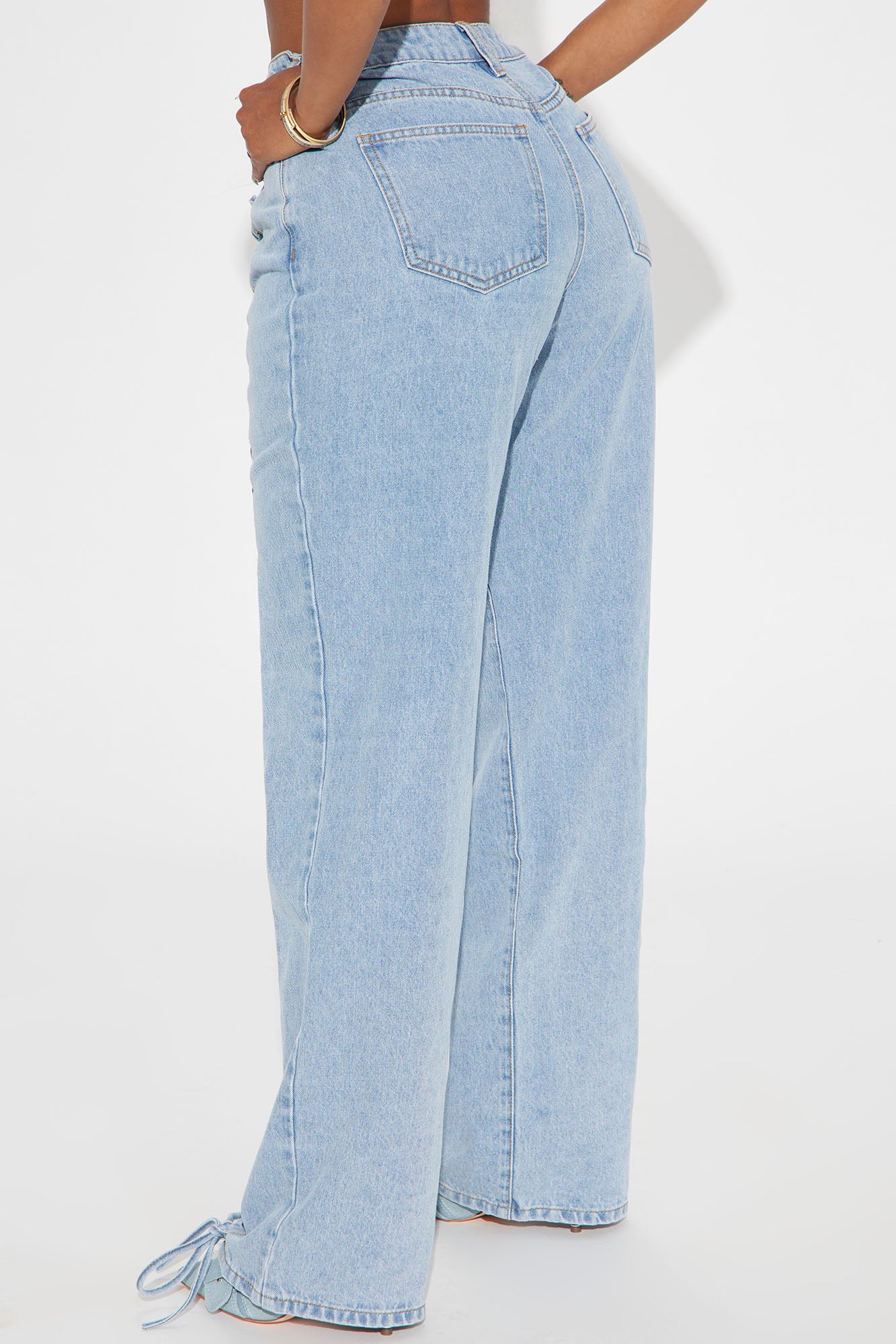 Amplified Lace Up Straight Leg Jeans - Light Wash - Image 3