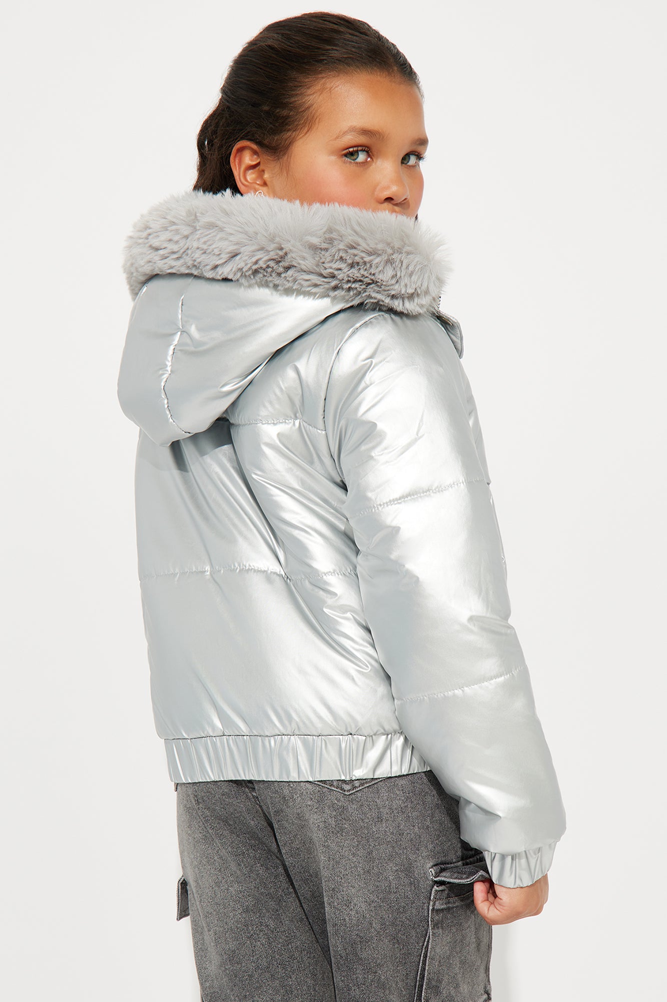 Mini Prepped For The Cold Puffer Jacket - Silver - Image 4