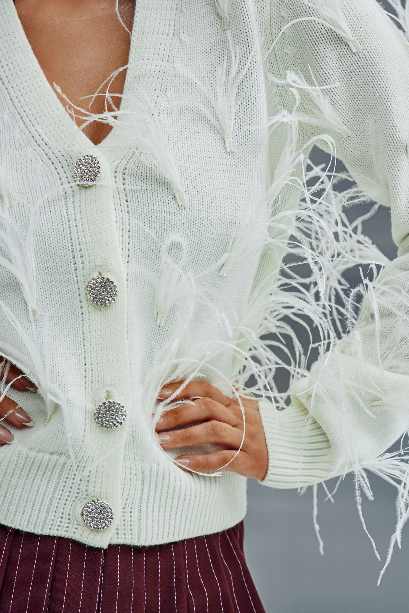 Santana Feather Cardigan - Cream - Image 5