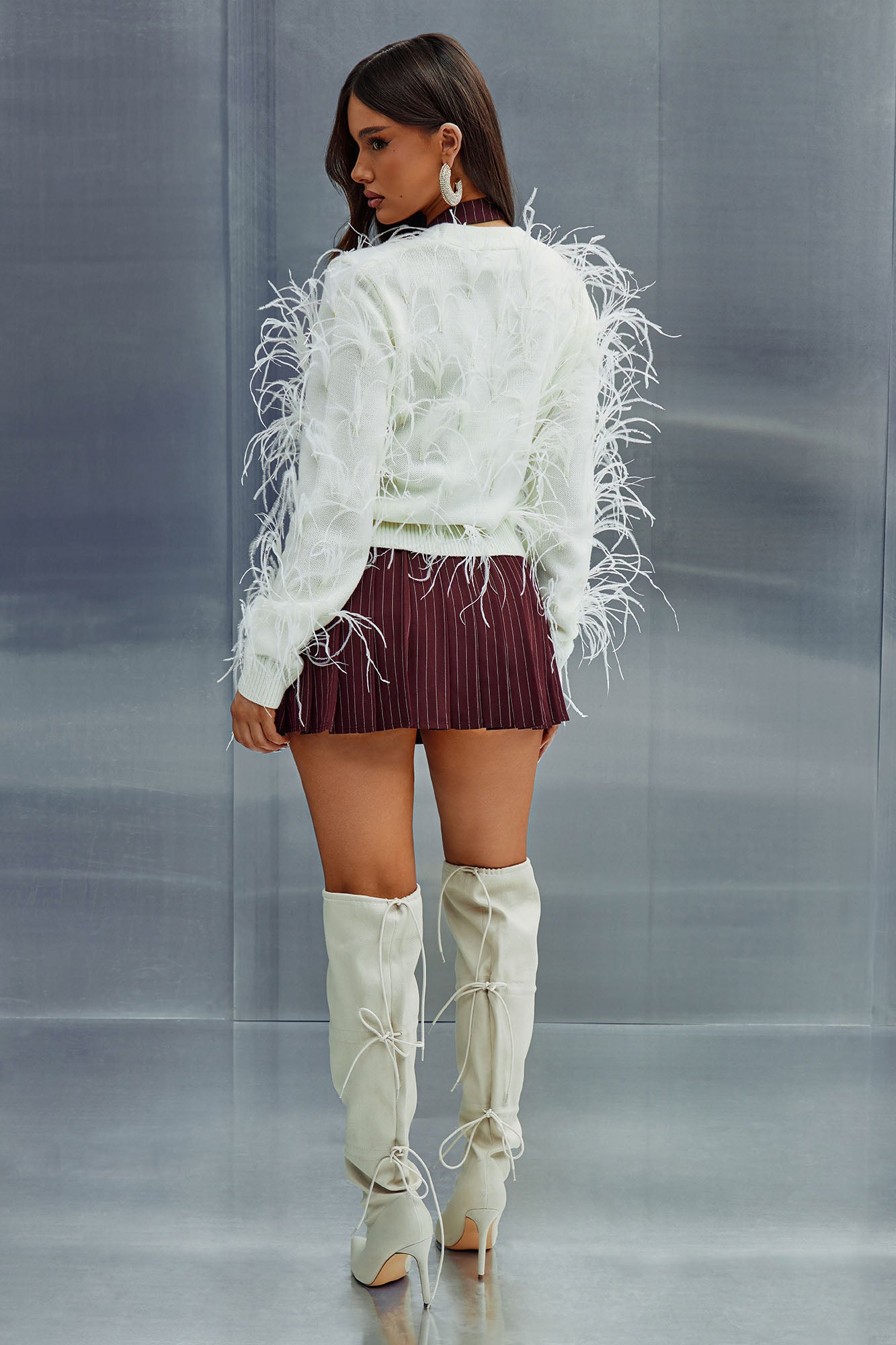 Santana Feather Cardigan - Cream - Image 6