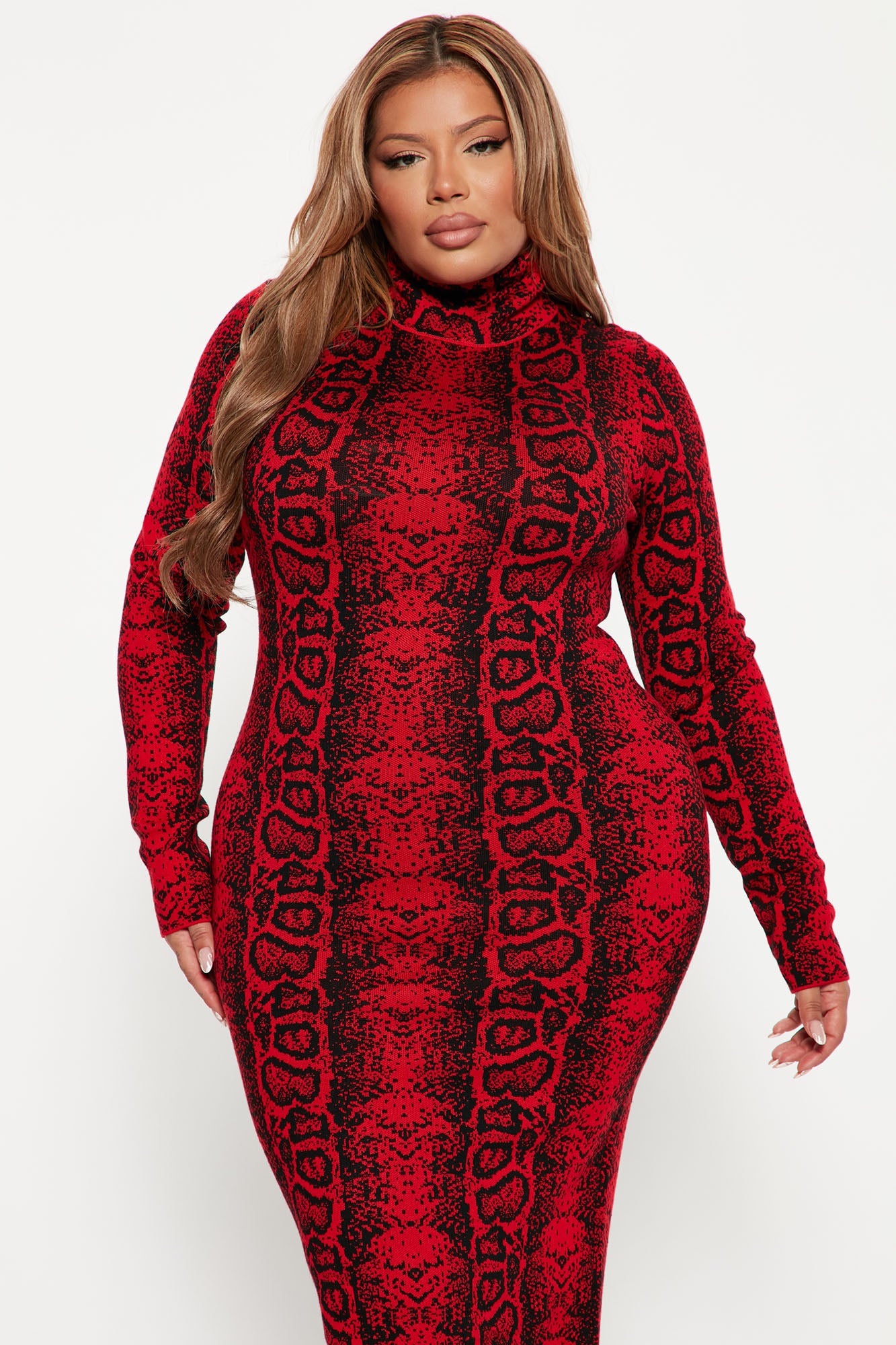 Saucy Snake Sweater Midi Dress - Red/Black - Image 6
