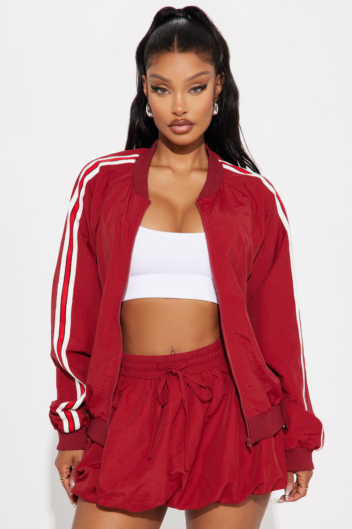 Sporty Bubble Hem Skirt Set - Red - Image 3