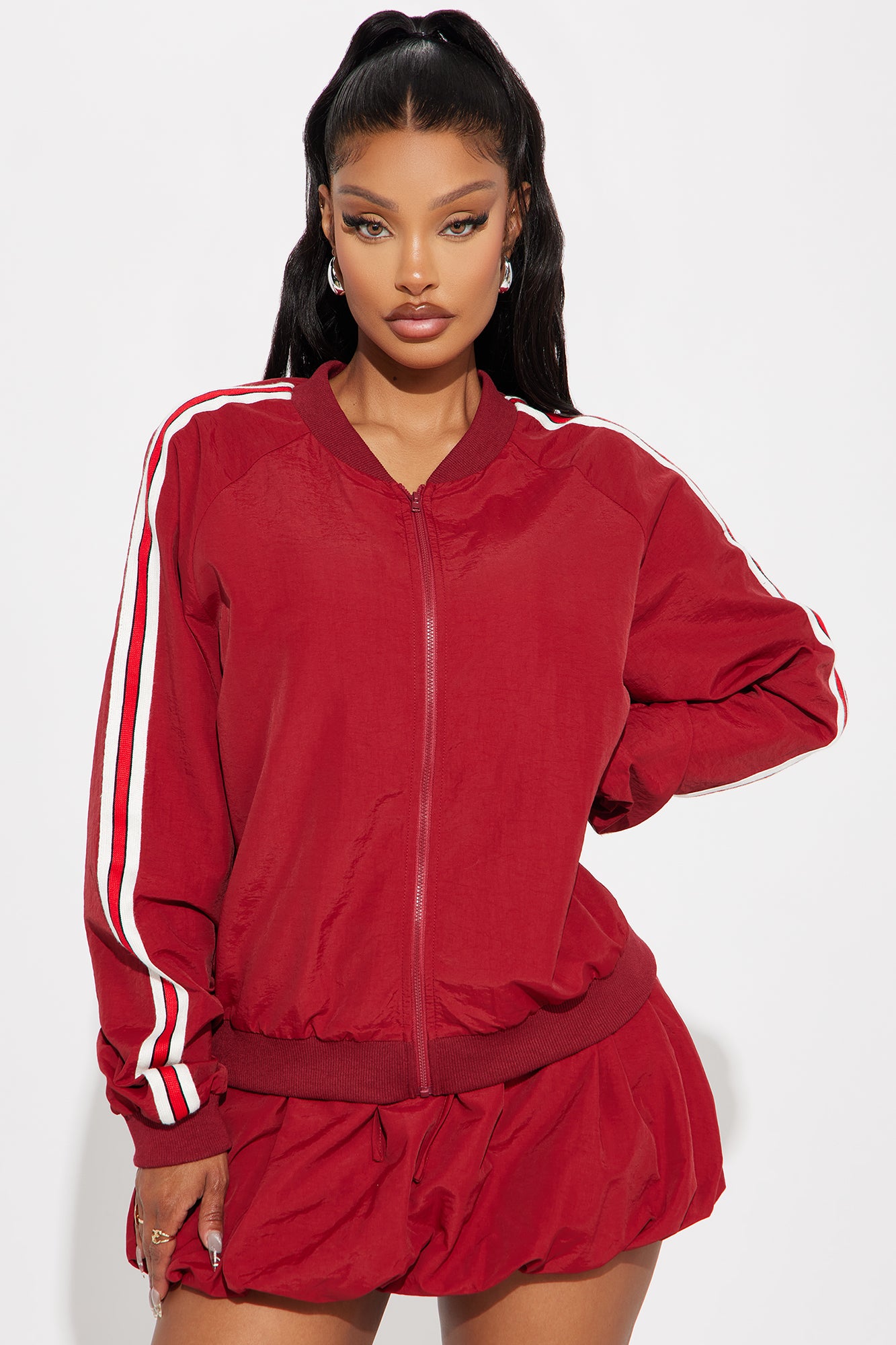 Sporty Bubble Hem Skirt Set - Red - Image 4