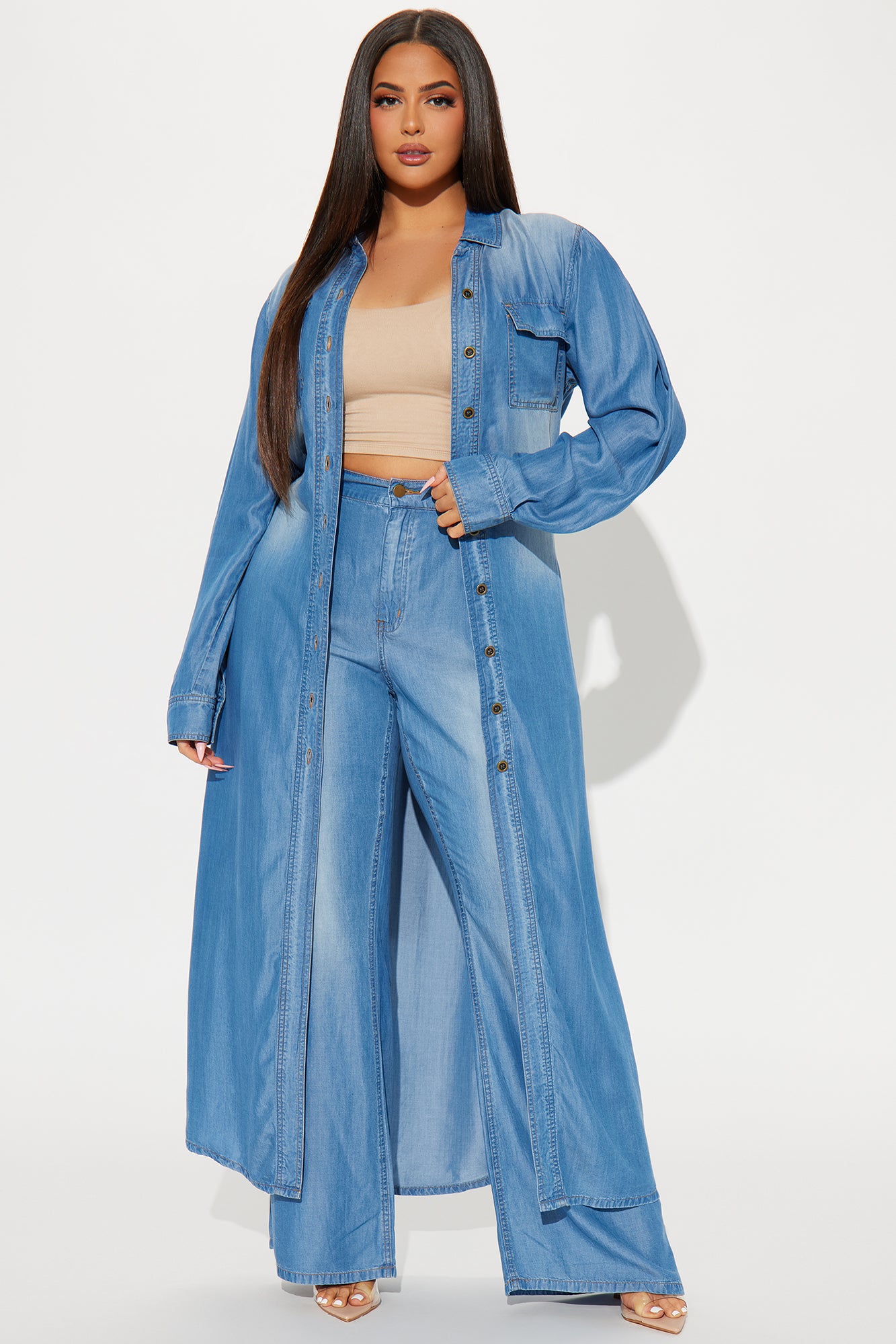 Urban Blues Washed Wide Leg Pant Set - Medium Wash - Image 5