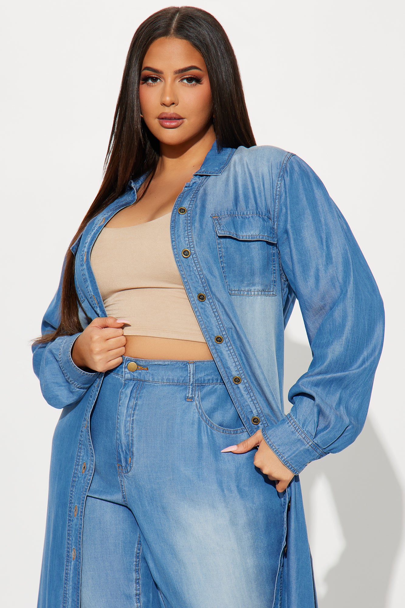 Urban Blues Washed Wide Leg Pant Set - Medium Wash - Image 6