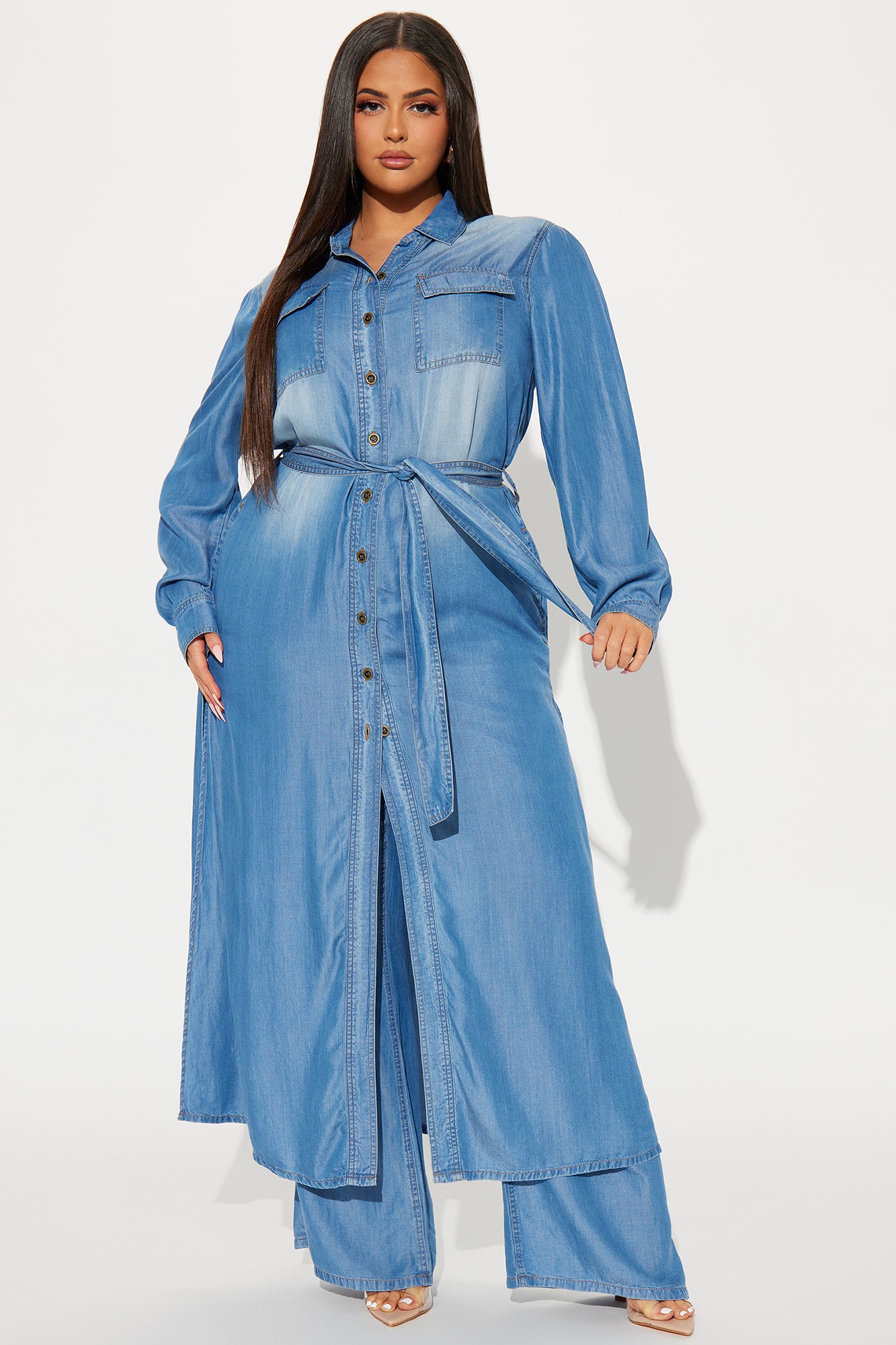 Urban Blues Washed Wide Leg Pant Set - Medium Wash - Image 7