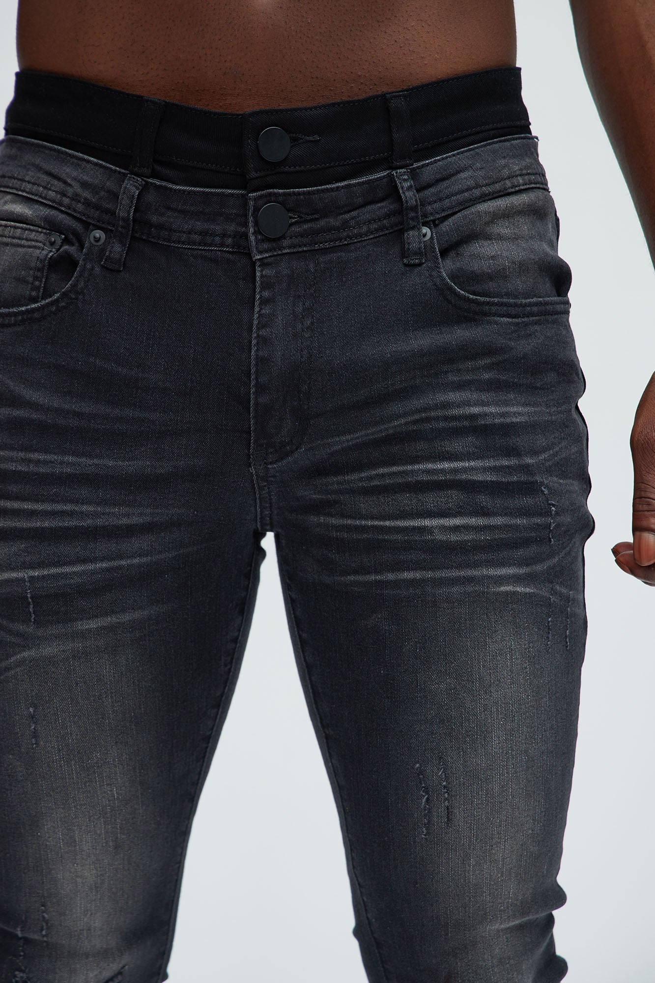 Below Me Distressed Skinny Flare Jeans - Grey - Image 3