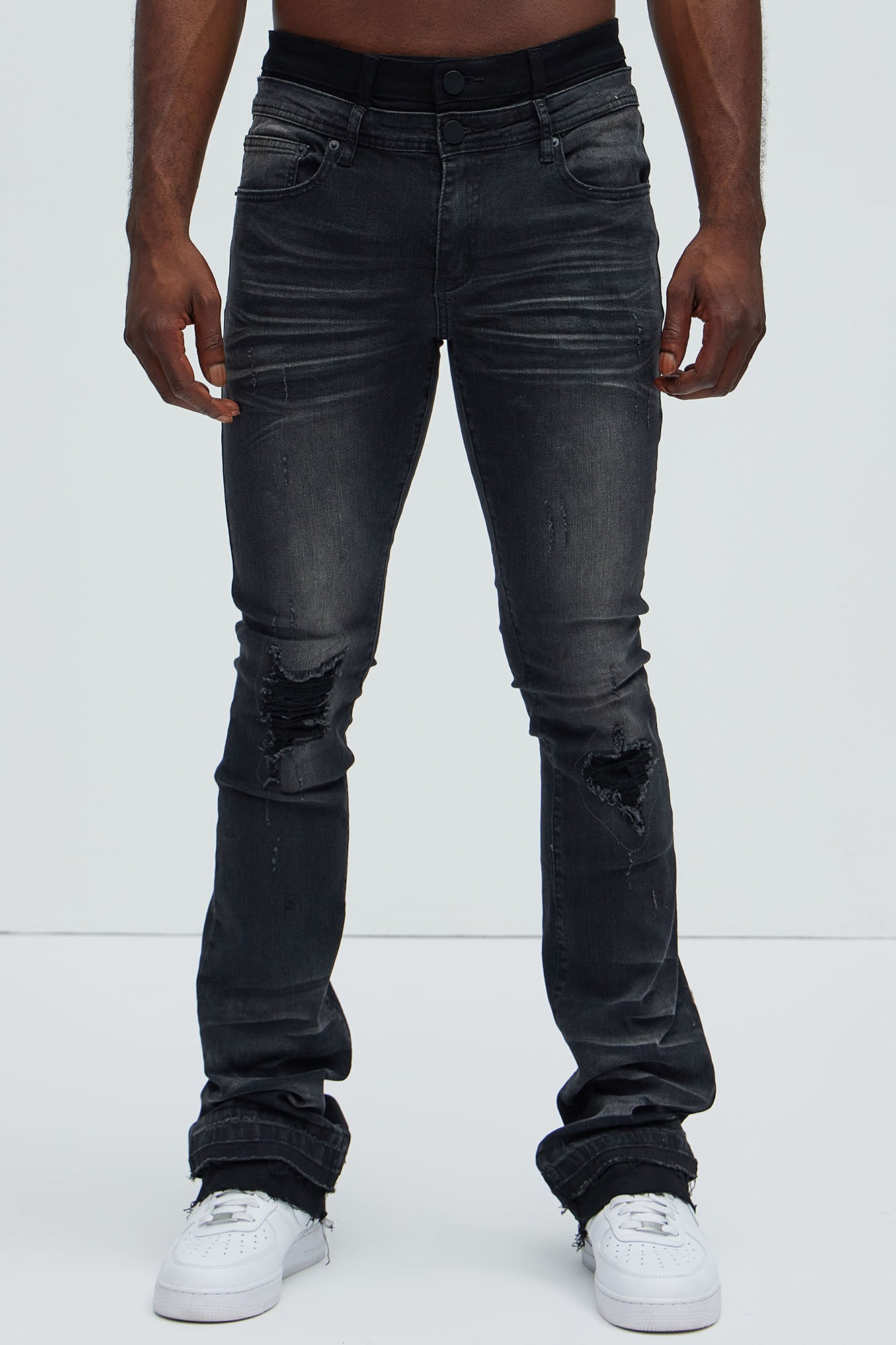 Below Me Distressed Skinny Flare Jeans - Grey - Image 4