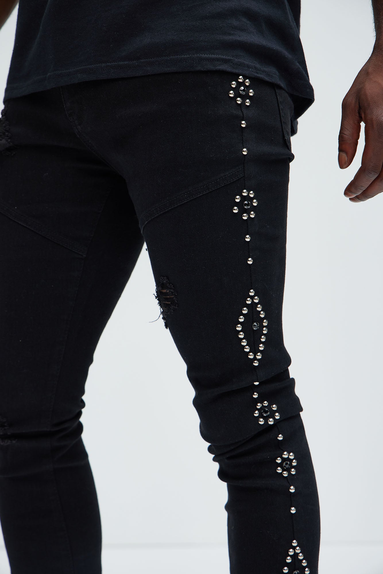 Be Along The Sides Stacked Skinny Flare Jeans - Black - Image 3