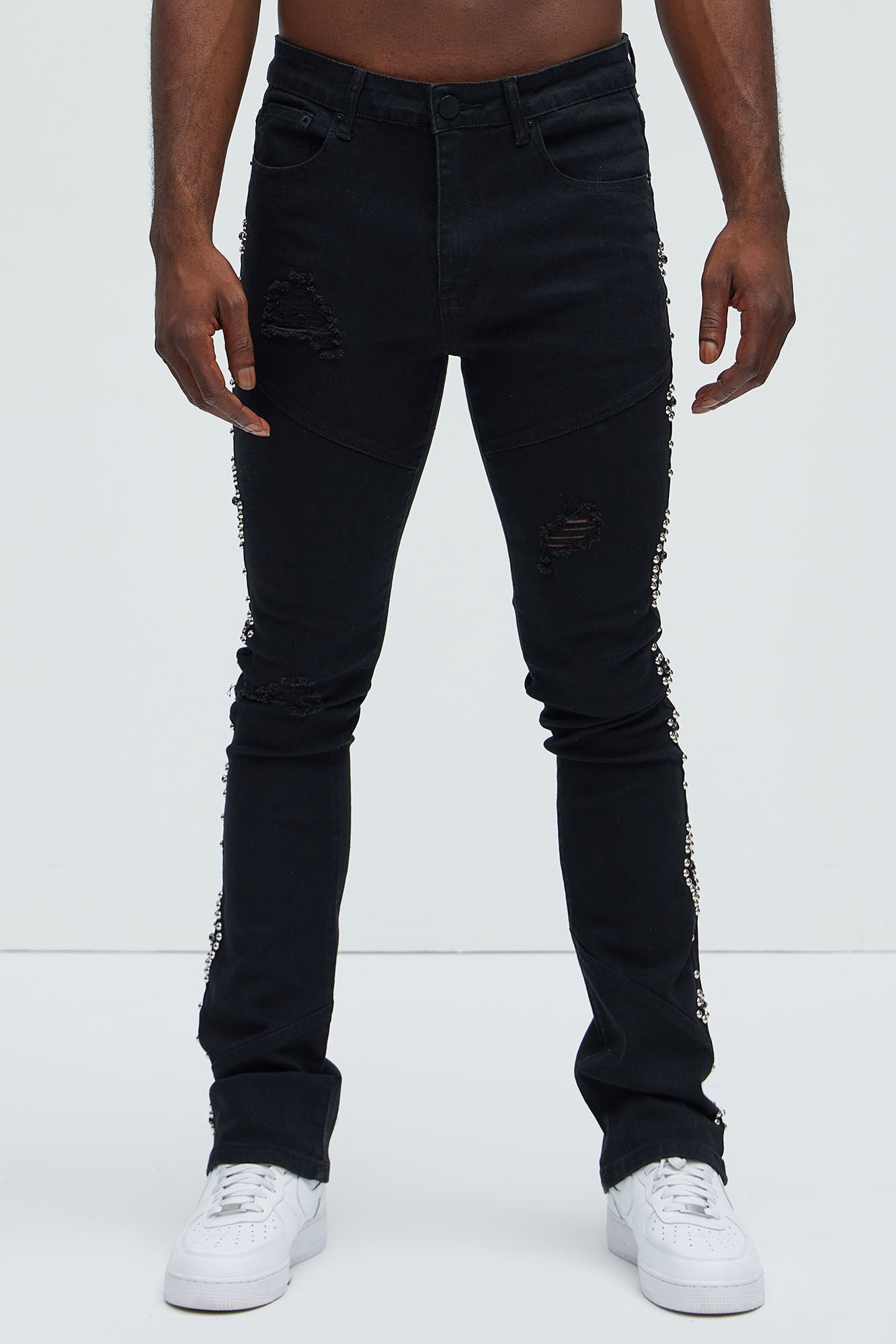 Be Along The Sides Stacked Skinny Flare Jeans - Black - Image 4
