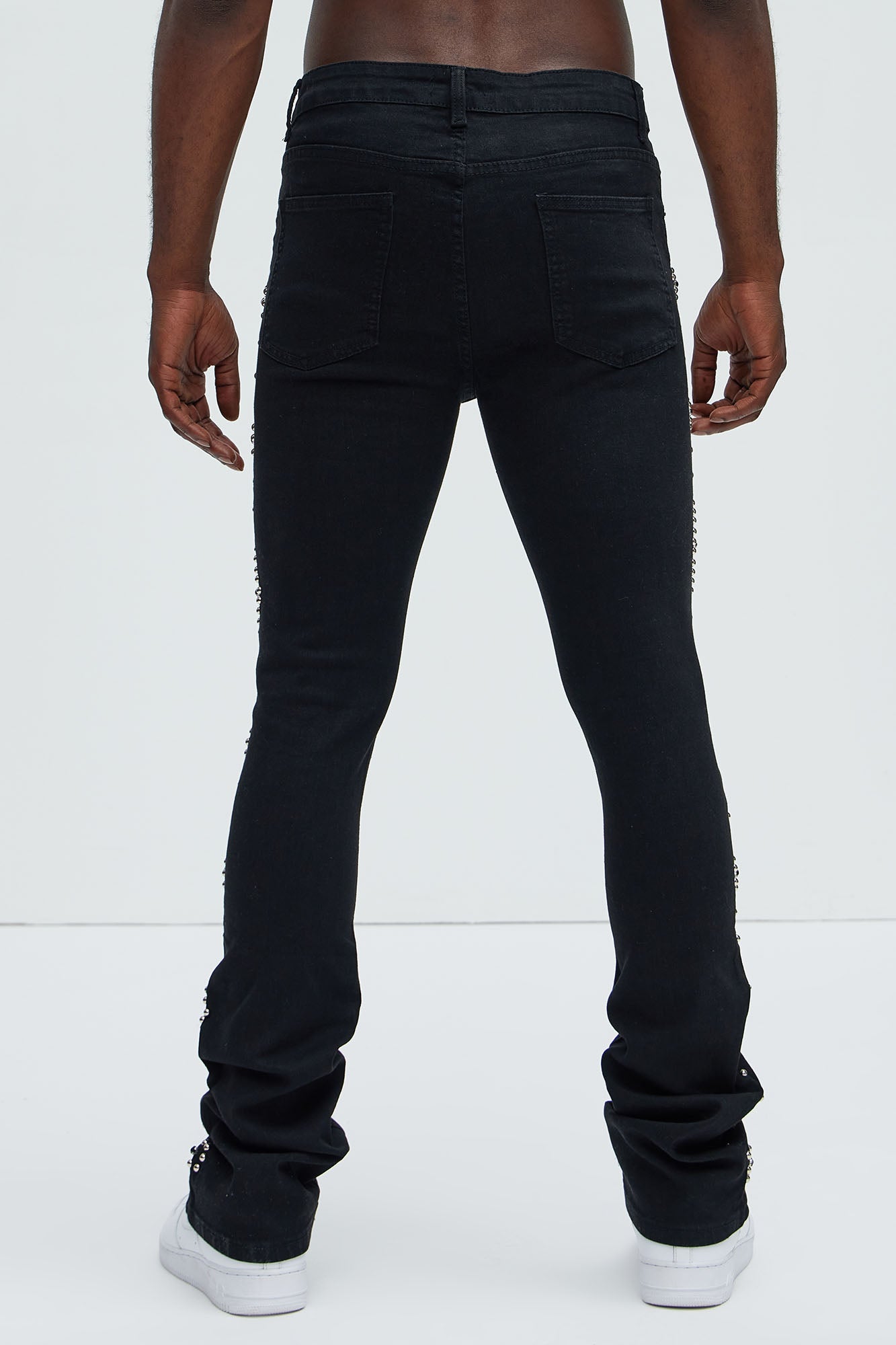 Be Along The Sides Stacked Skinny Flare Jeans - Black - Image 5