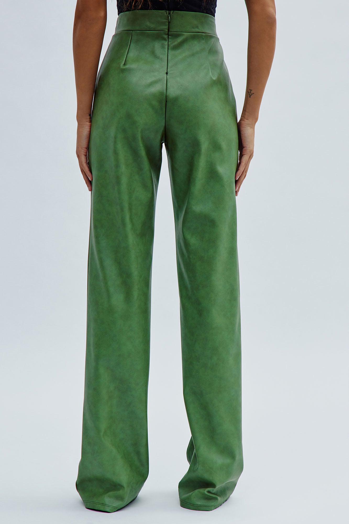 Victoria High Waisted Washed Faux Leather Dress Pants - Olive - Image 6