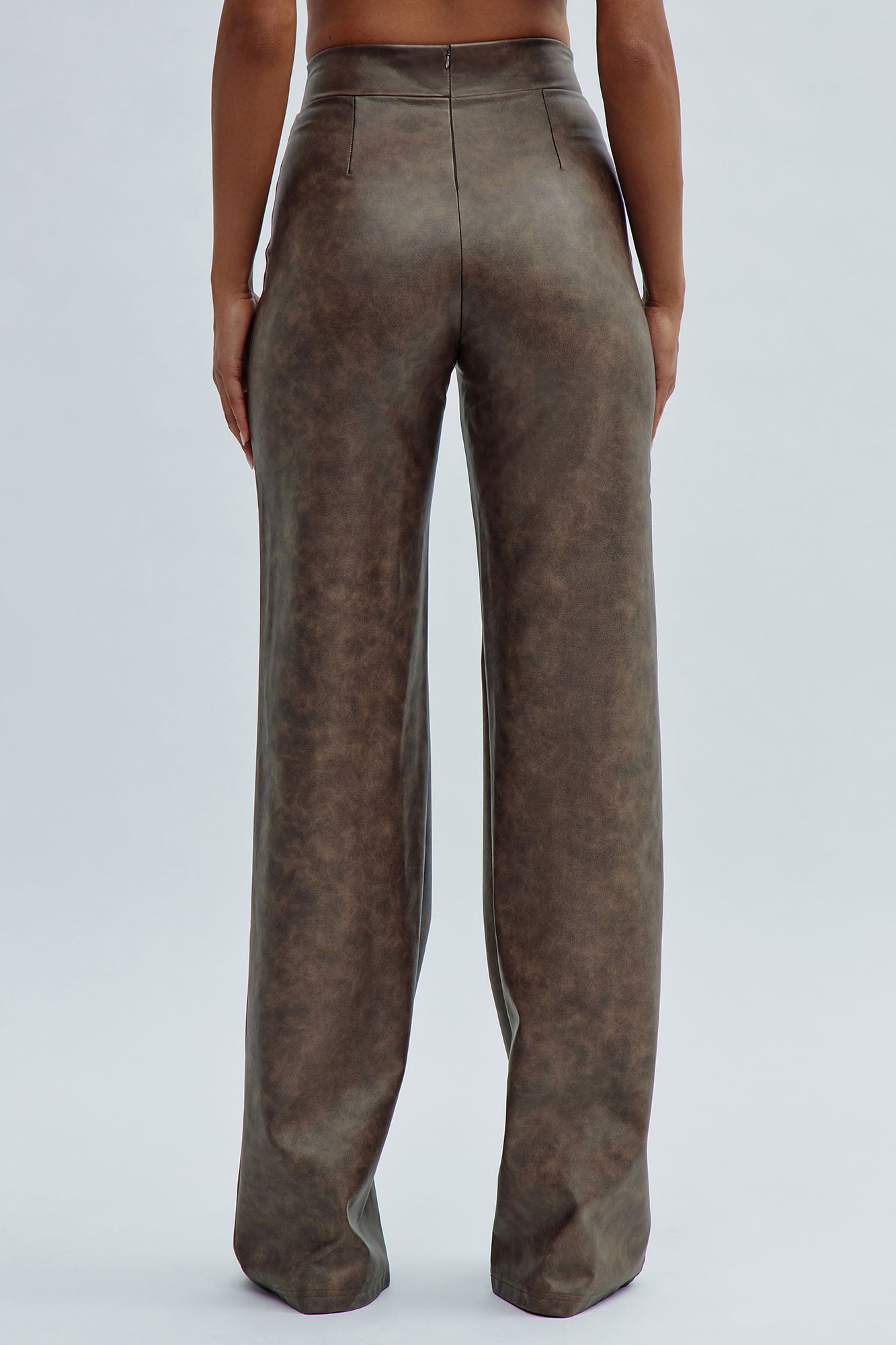 Victoria High Waisted Washed Faux Leather Dress Pants - Chocolate - Image 6