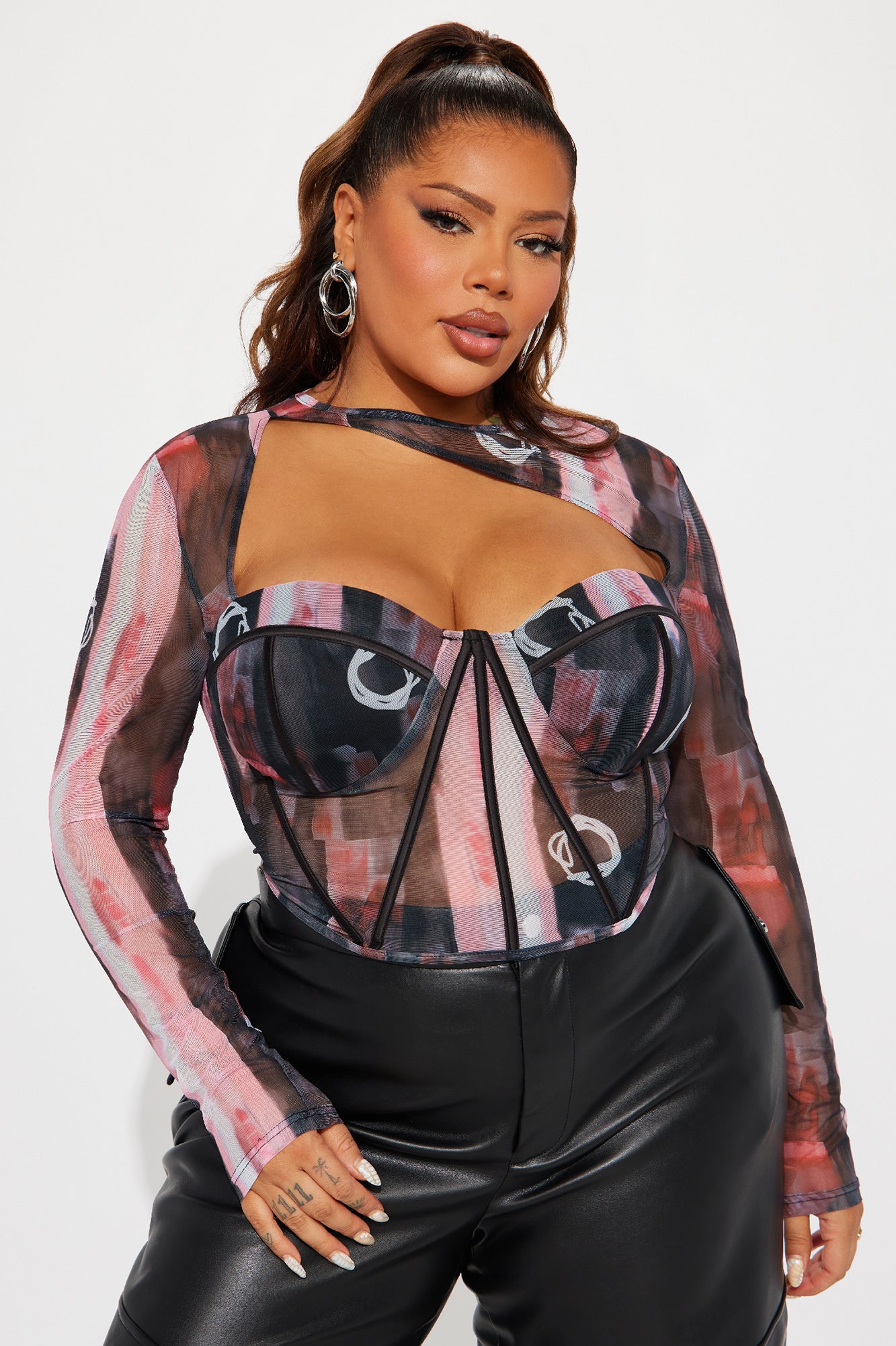 Fallin' In Love Mesh Corset Top - Grey/combo - Image 4