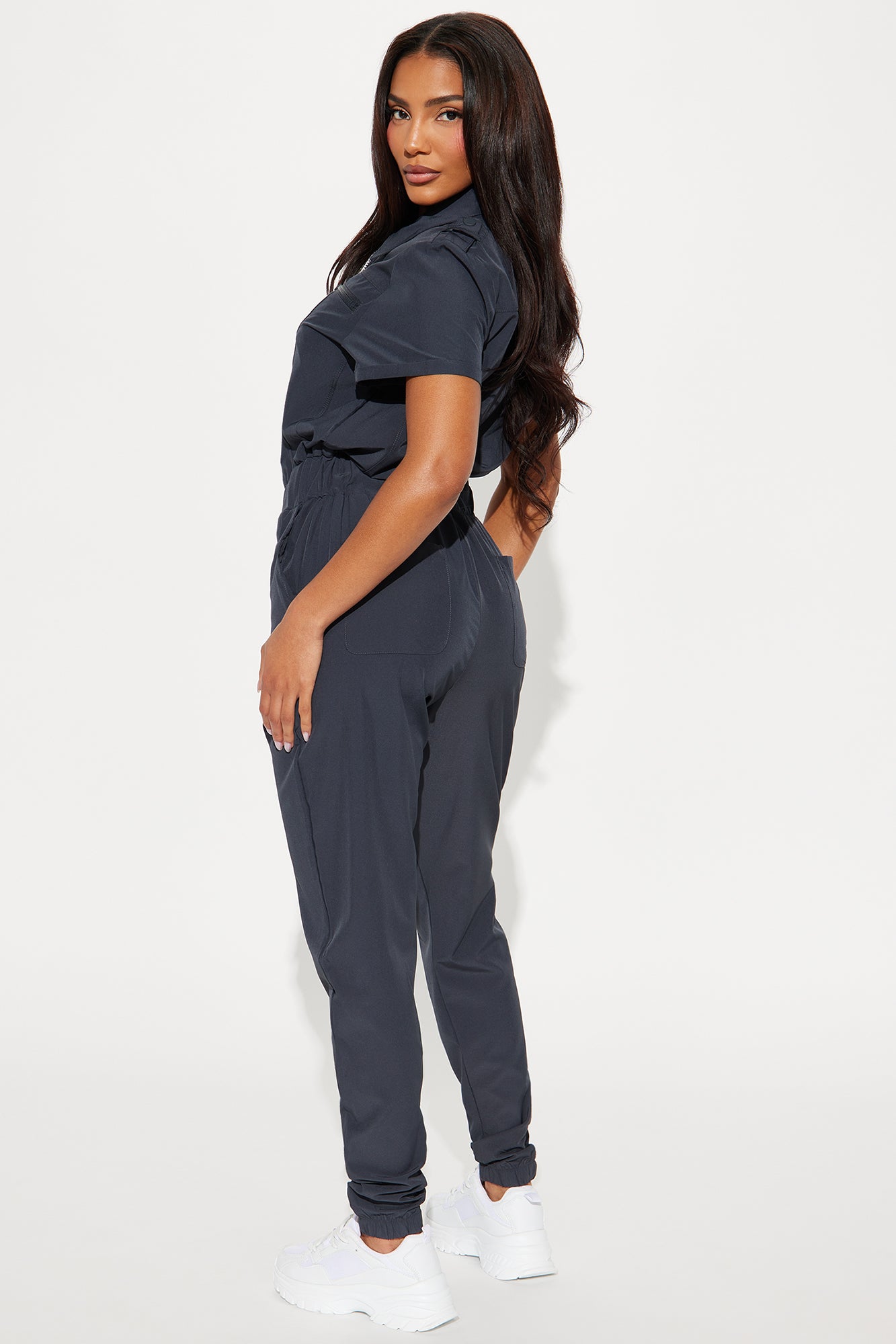 On Call Stretch Uniform Scrub Jumpsuit - Charcoal - Image 3