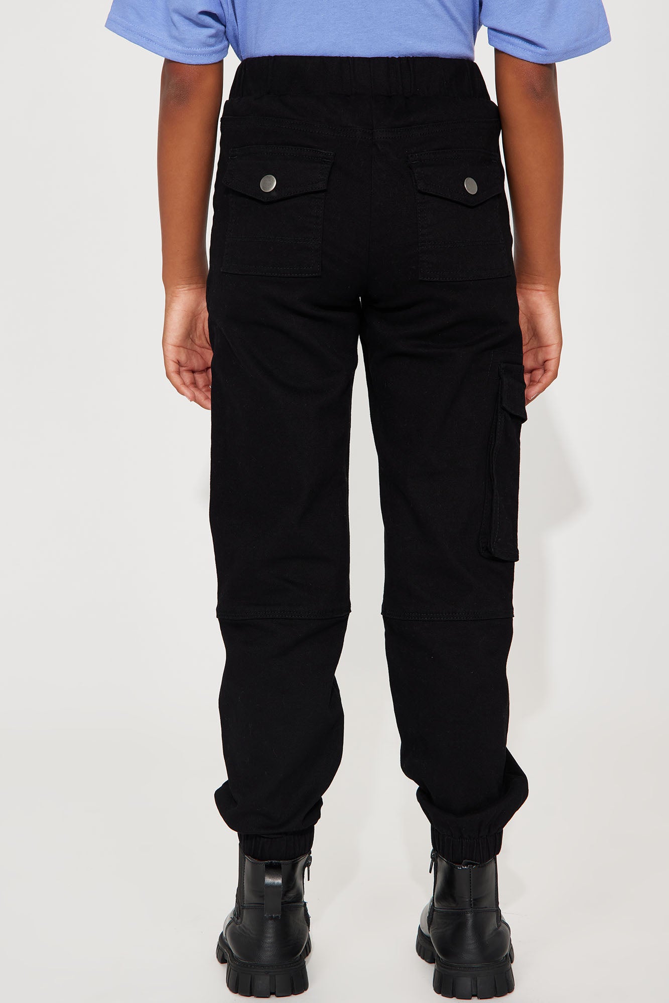 Mini Twill Ruched Ankle Cargo Pants - Black - Image 6
