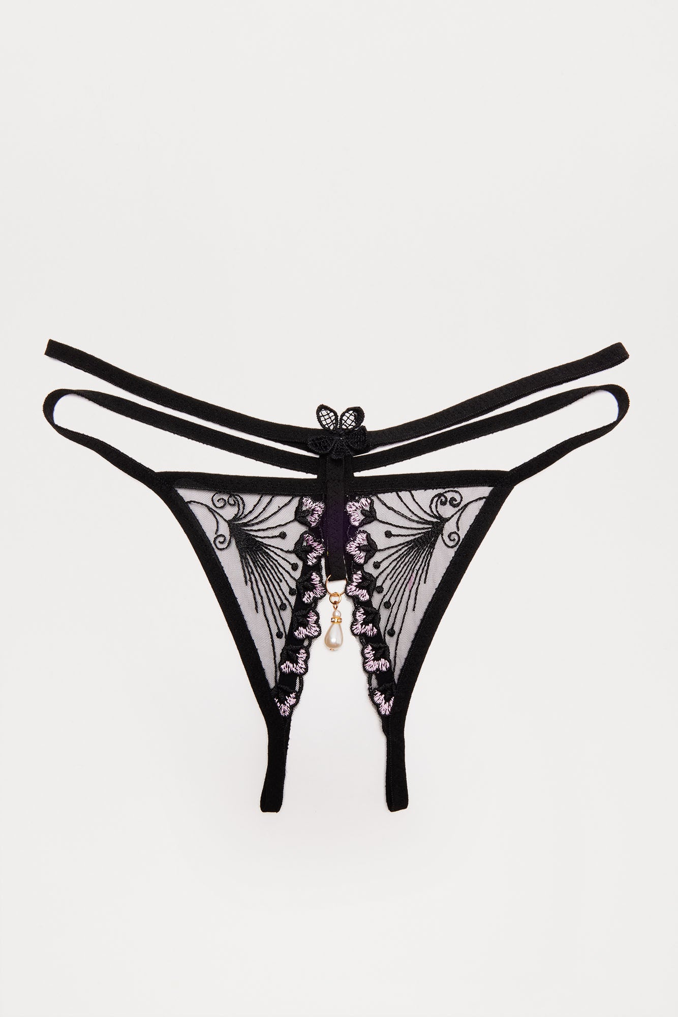 Halie Lace Crotchless Thong Panty - Black - Image 4