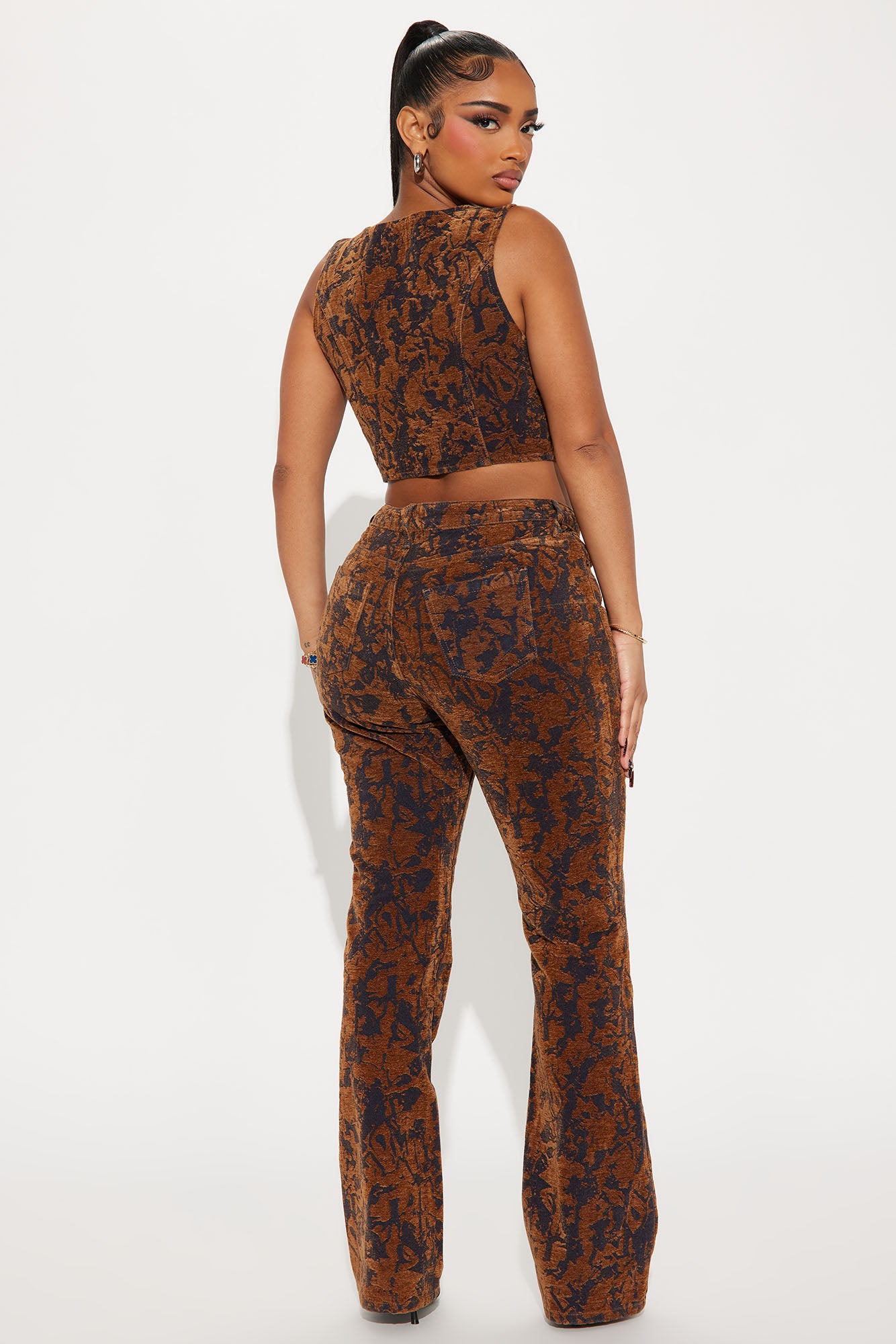 Zahara Velvet Vest Pant Set - Brown Combo - Image 4