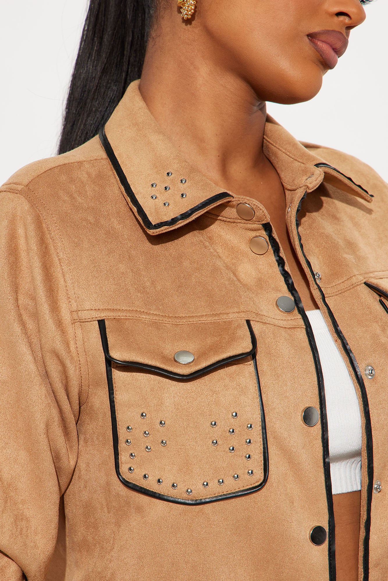 Wyld Studded Faux Suede Shirt - Camel/combo - Image 3