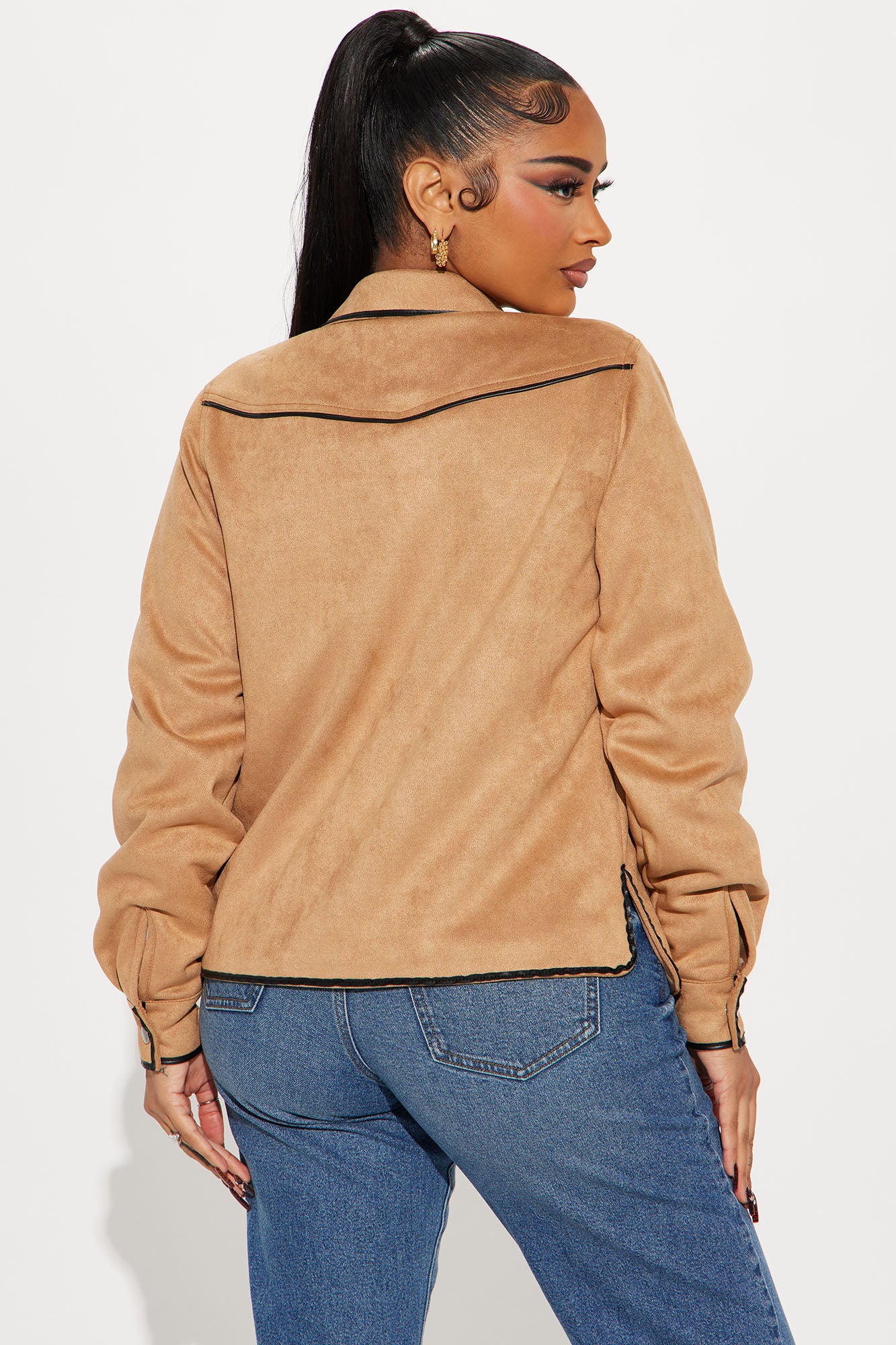 Wyld Studded Faux Suede Shirt - Camel/combo - Image 4