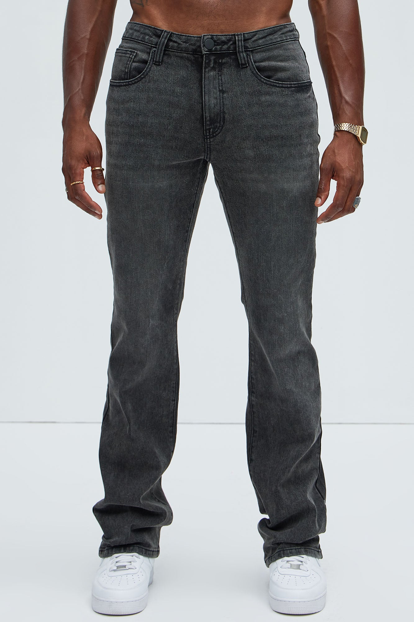 Andrew Stacked Skinny Flare Jeans - Black Wash - Image 4