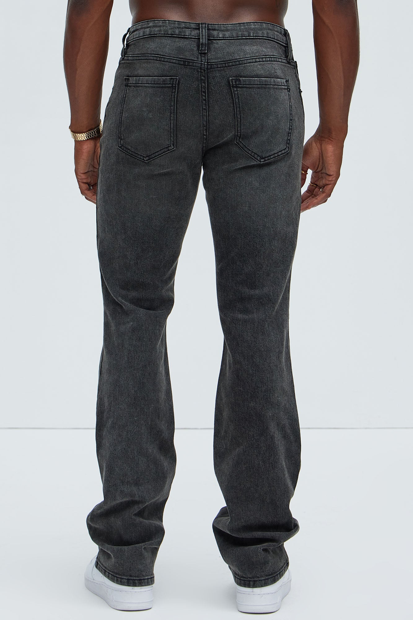 Andrew Stacked Skinny Flare Jeans - Black Wash - Image 5