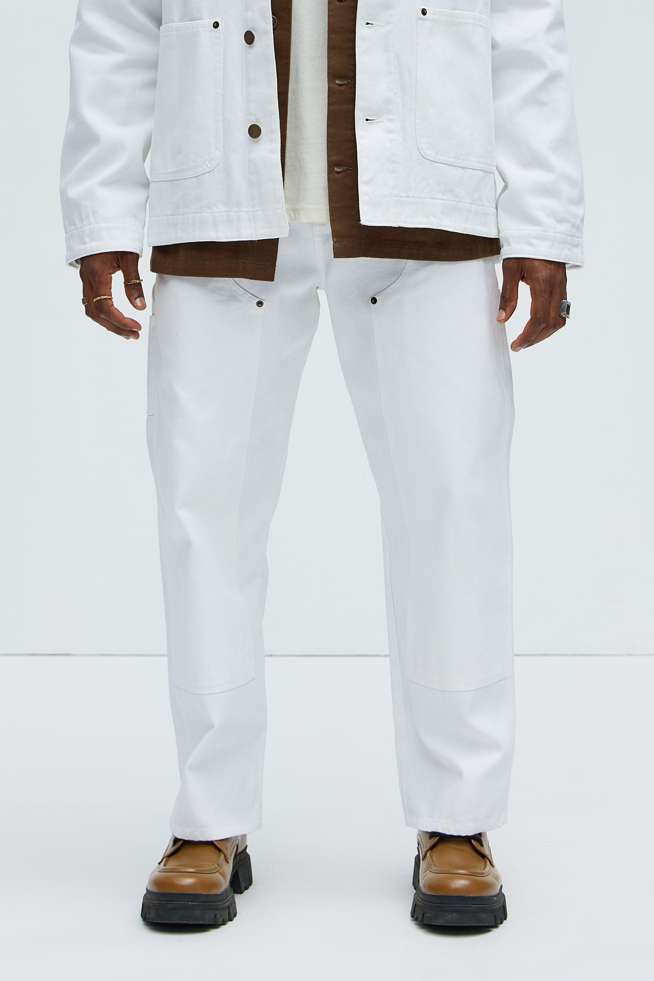 Alexander Double Knee Straight Utility Canvas Pants - White - Image 5